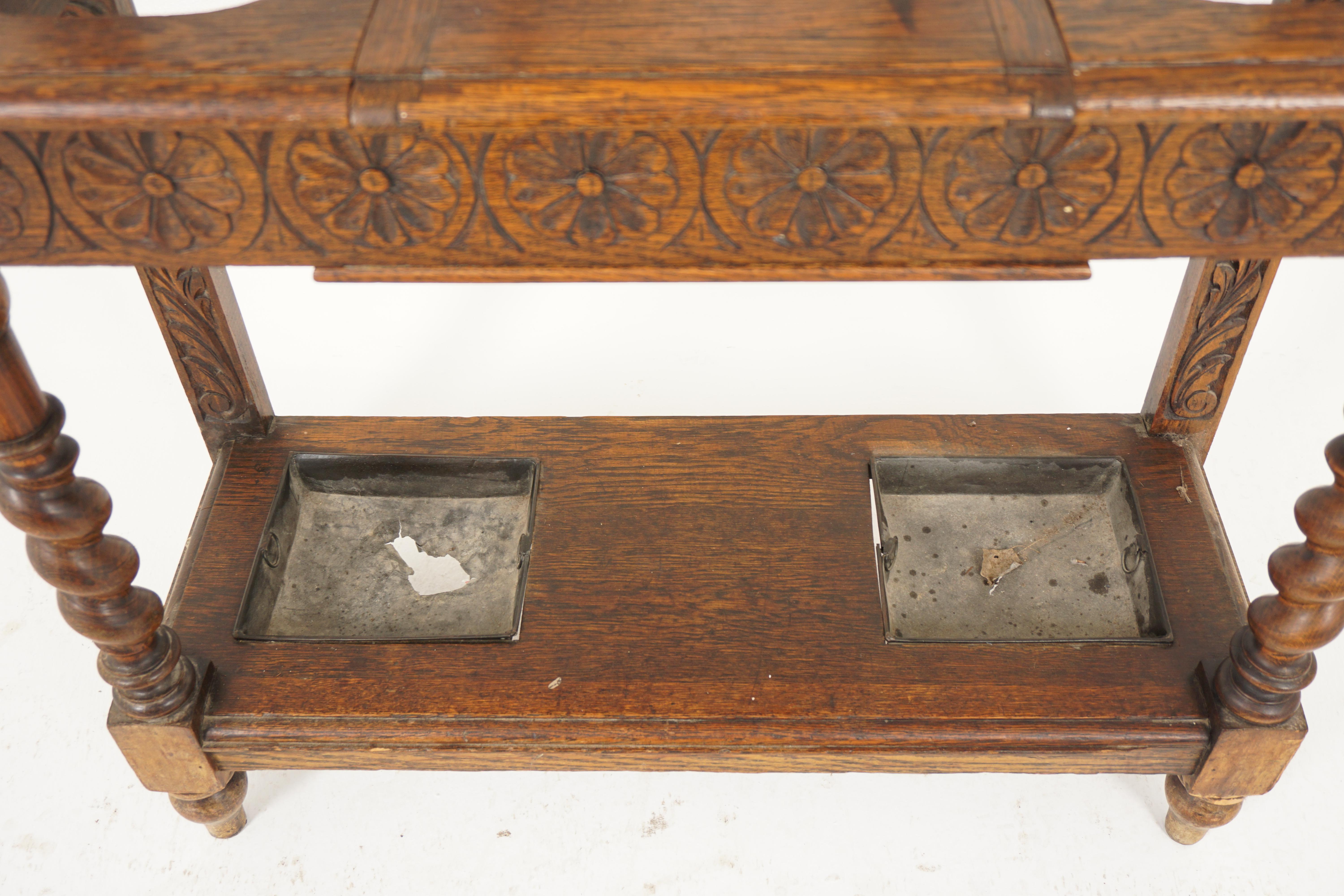 Antique Carved Oak Green Man Gothic Hall Stand Coat Rack, Scotland 1870, H1006 In Good Condition In Vancouver, BC