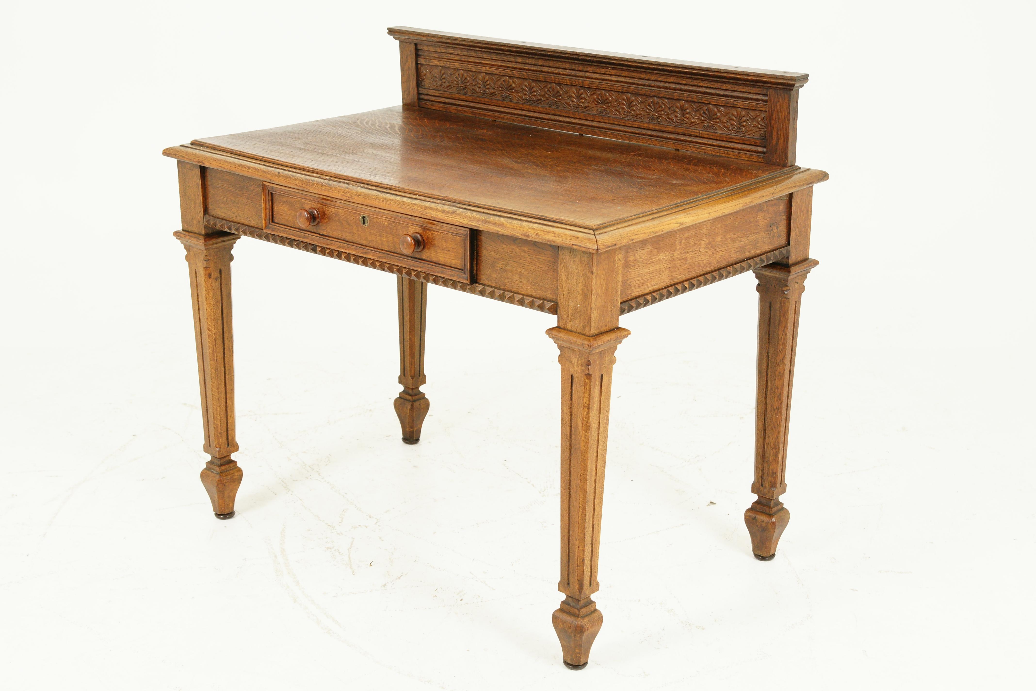 Antique Carved Oak Hall Table, Console Table, Sewing, Oak, Scotland, 1890, B1684 3