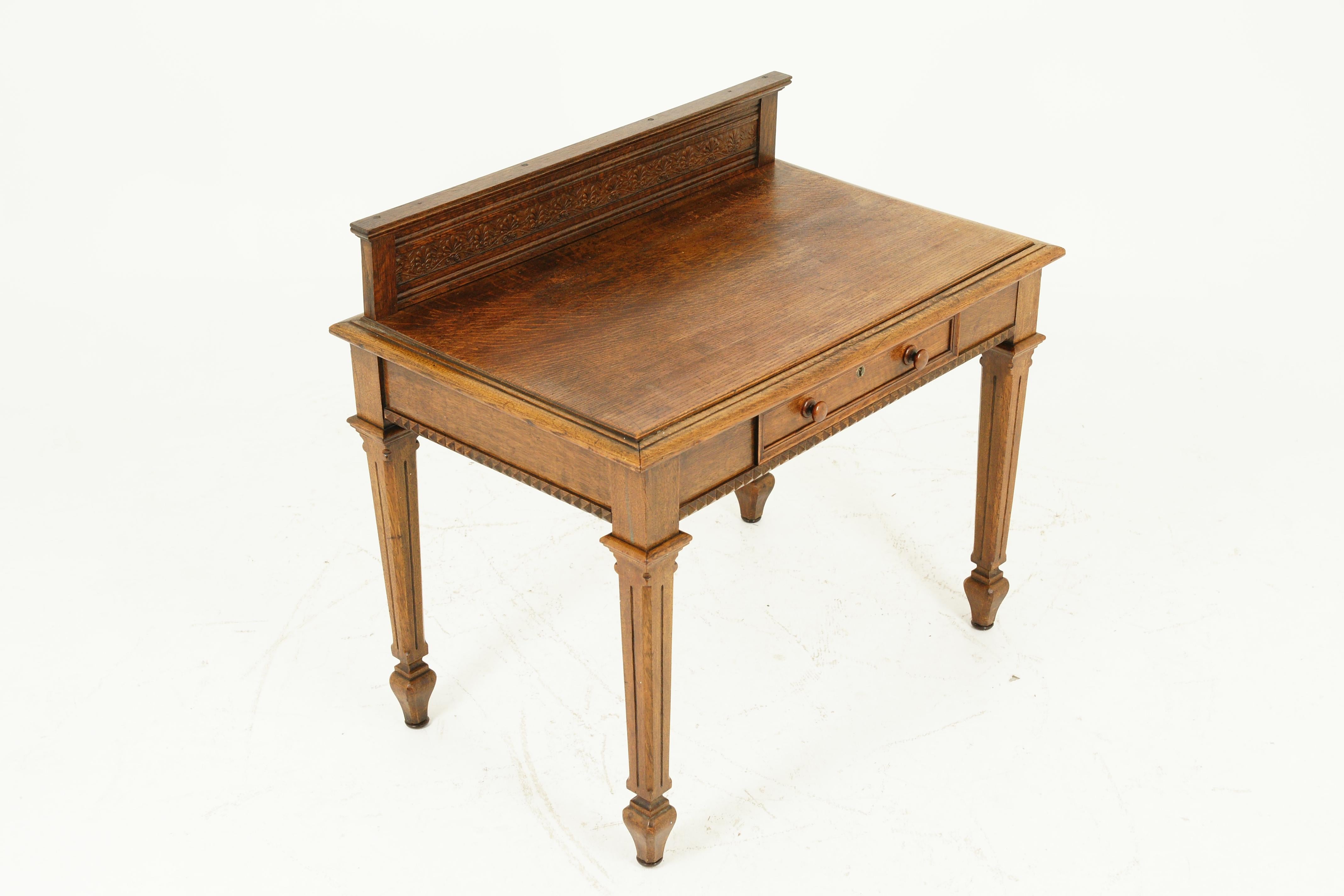 Scottish Antique Carved Oak Hall Table, Console Table, Sewing, Oak, Scotland, 1890, B1684