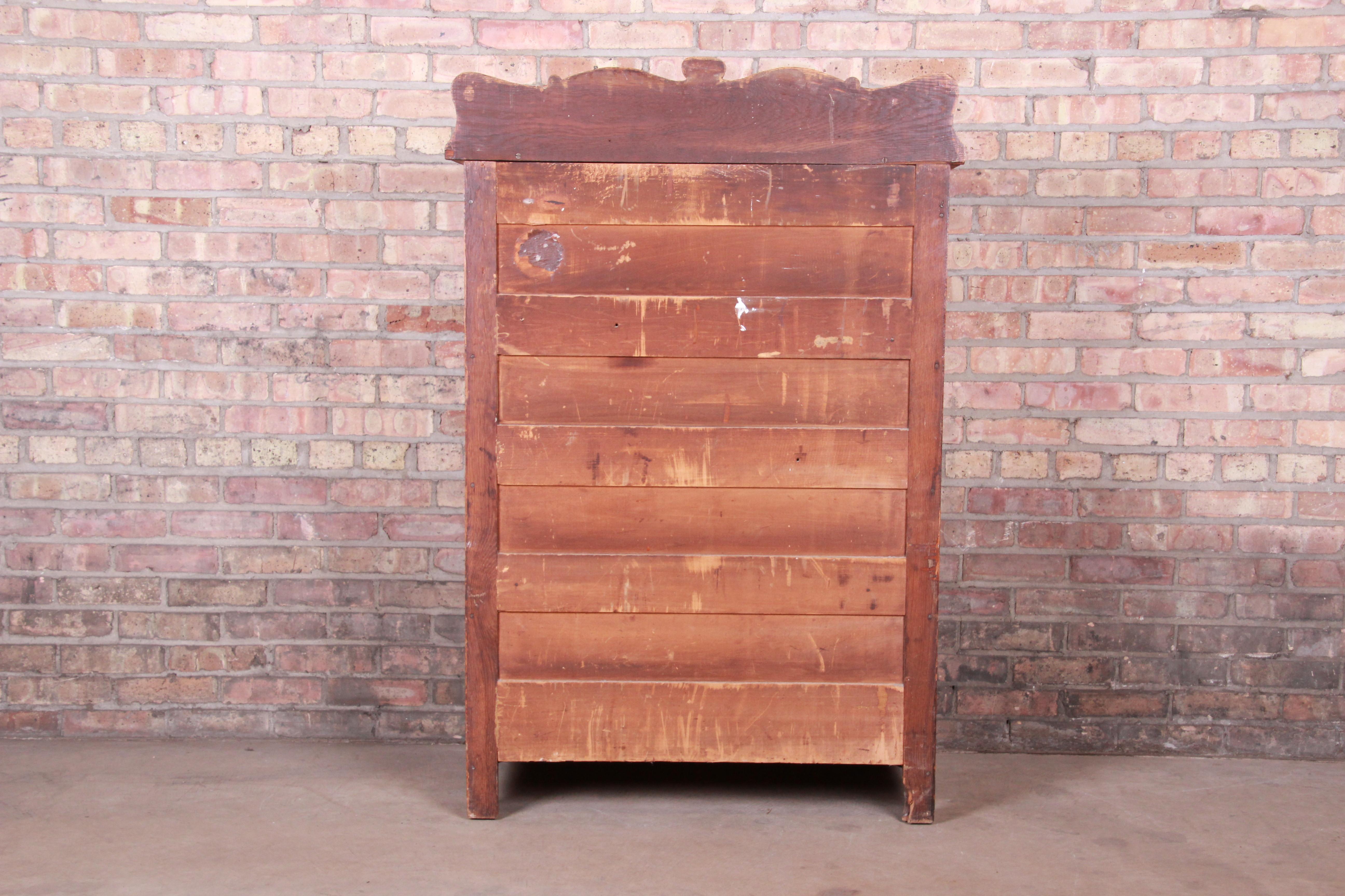 Antique Carved Oak Highboy Dresser, circa 1900 4