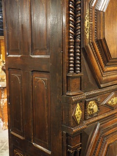 Antique Carved Oak Homme Debout Malouin Cabinet from St. Malo, France, C. 1700