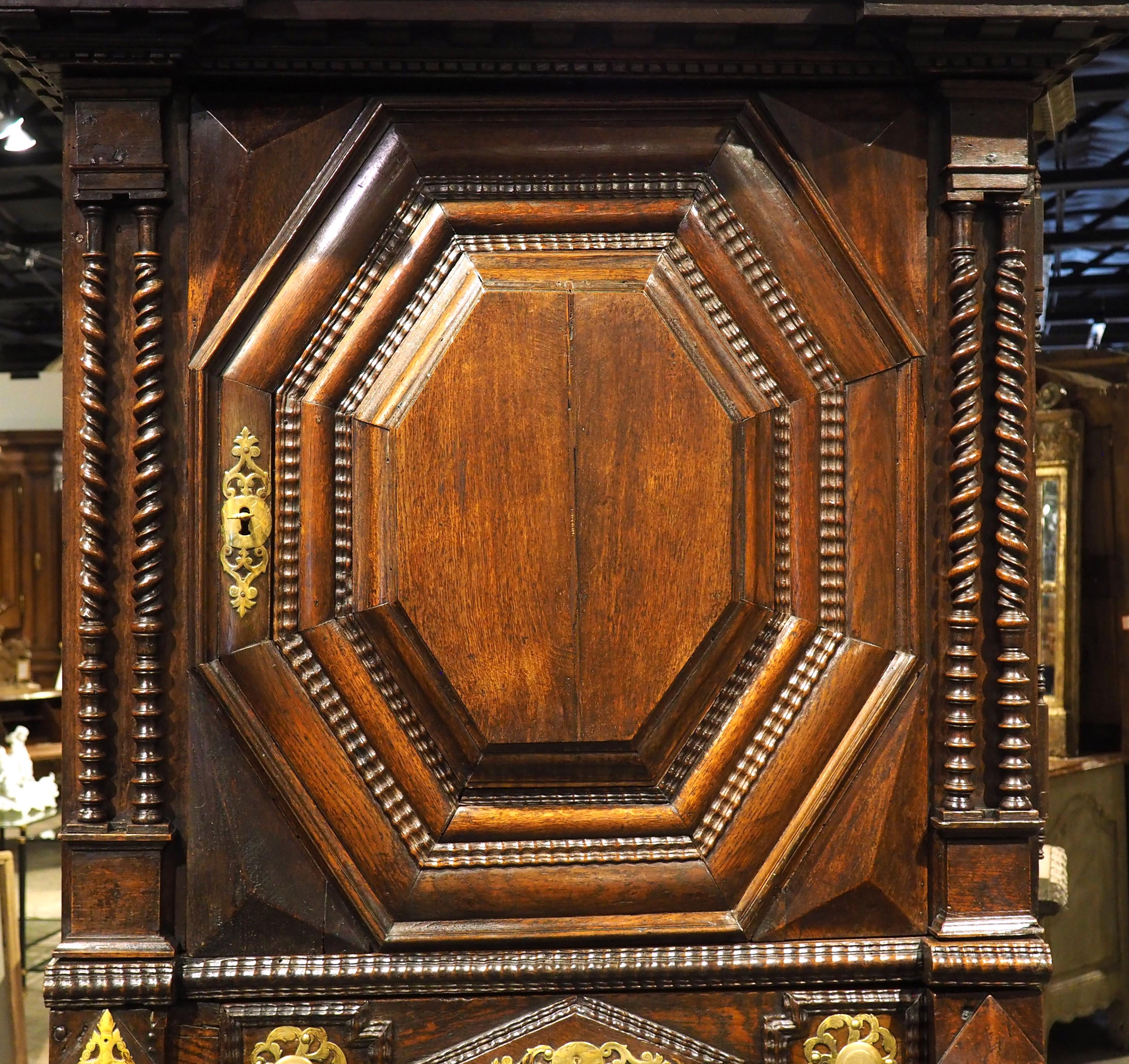French Antique Carved Oak Homme Debout Malouin Cabinet from St. Malo, France, C. 1700 For Sale