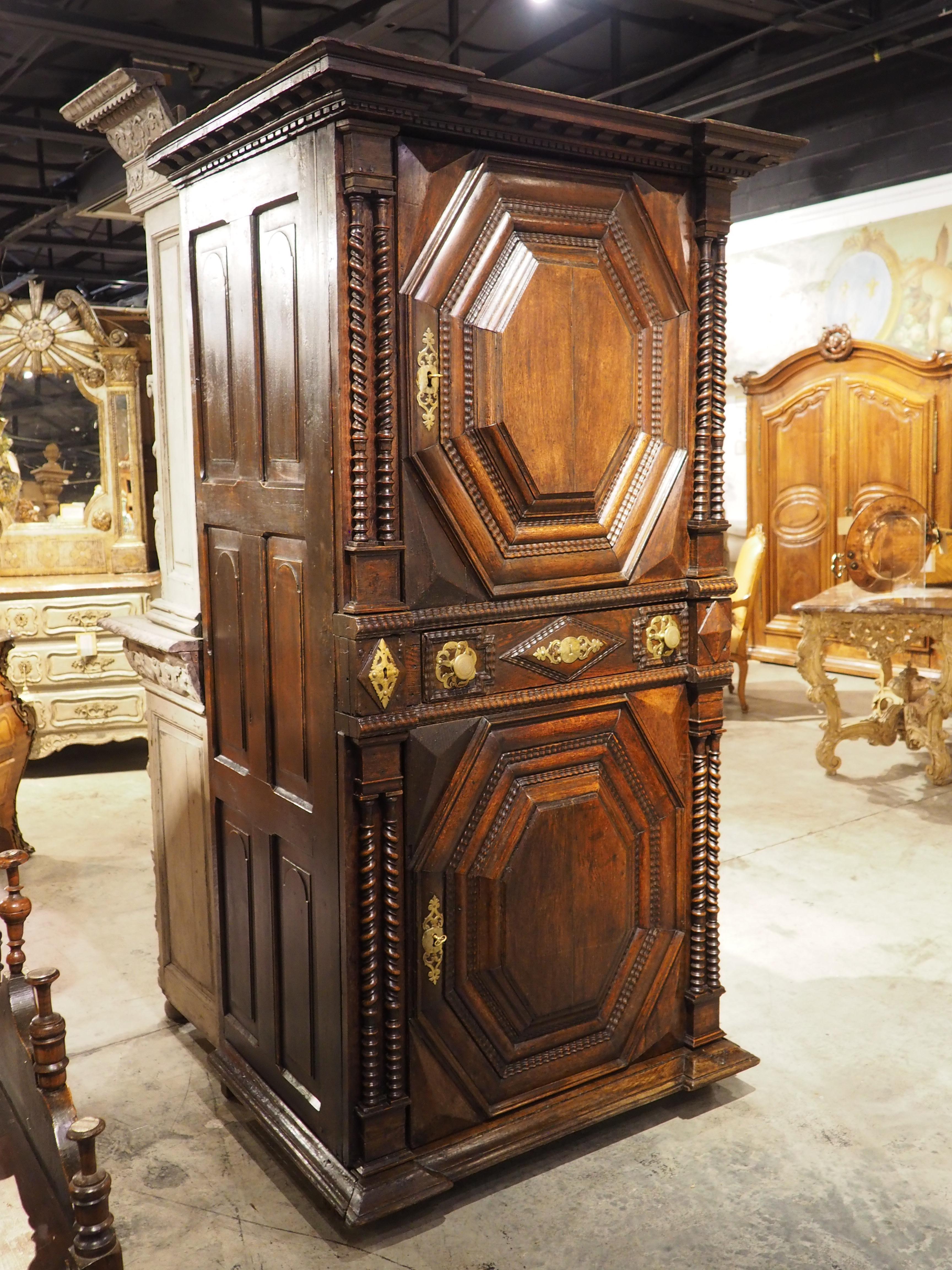 Hand-Carved Antique Carved Oak Homme Debout Malouin Cabinet from St. Malo, France, C. 1700 For Sale