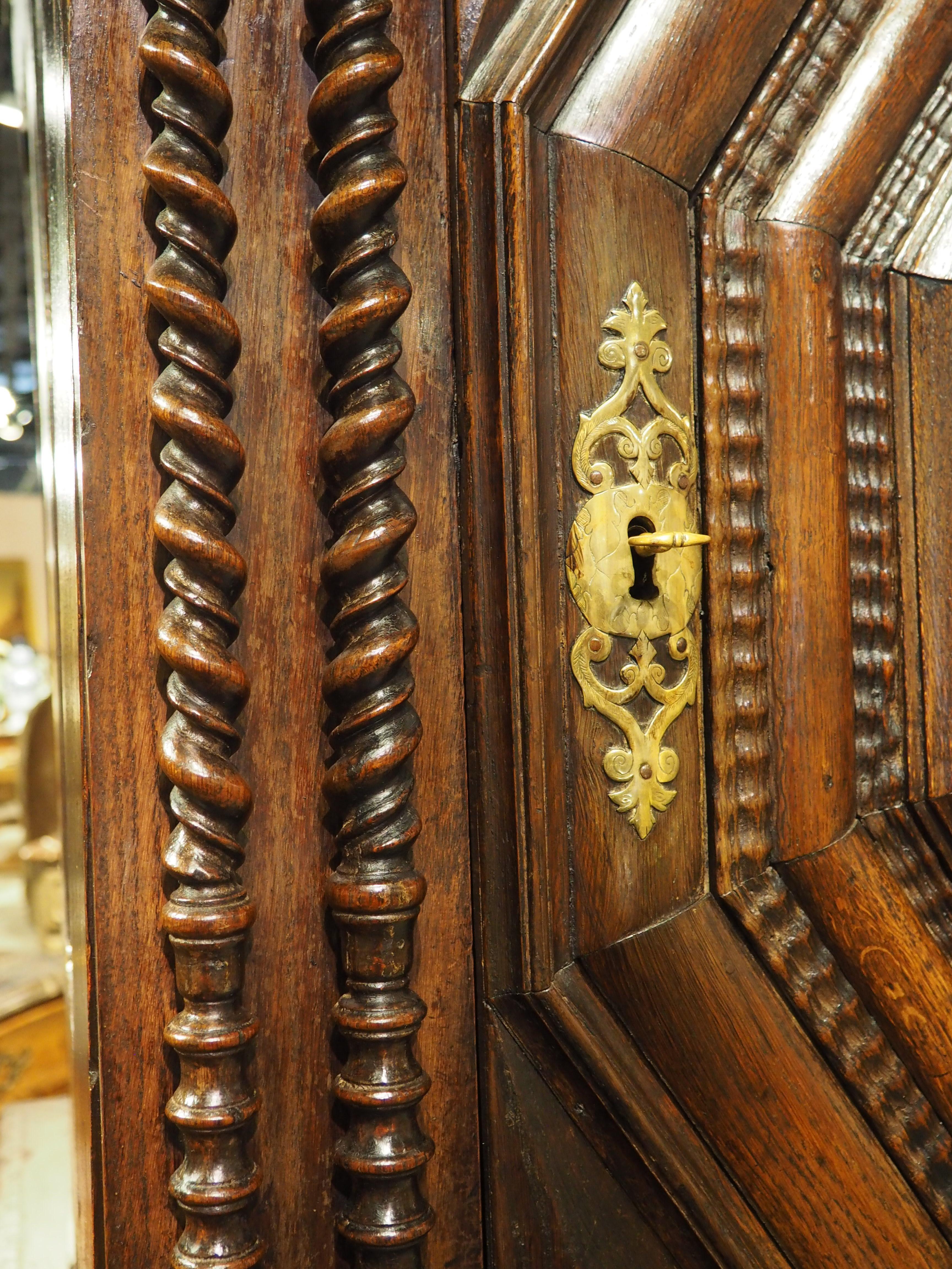 Metal Antique Carved Oak Homme Debout Malouin Cabinet from St. Malo, France, C. 1700 For Sale