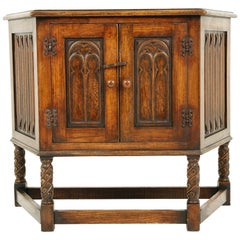 Antique Carved Oak Jacobean Style Table, Cabinet, Cupboard, Scotland 1900, B2441