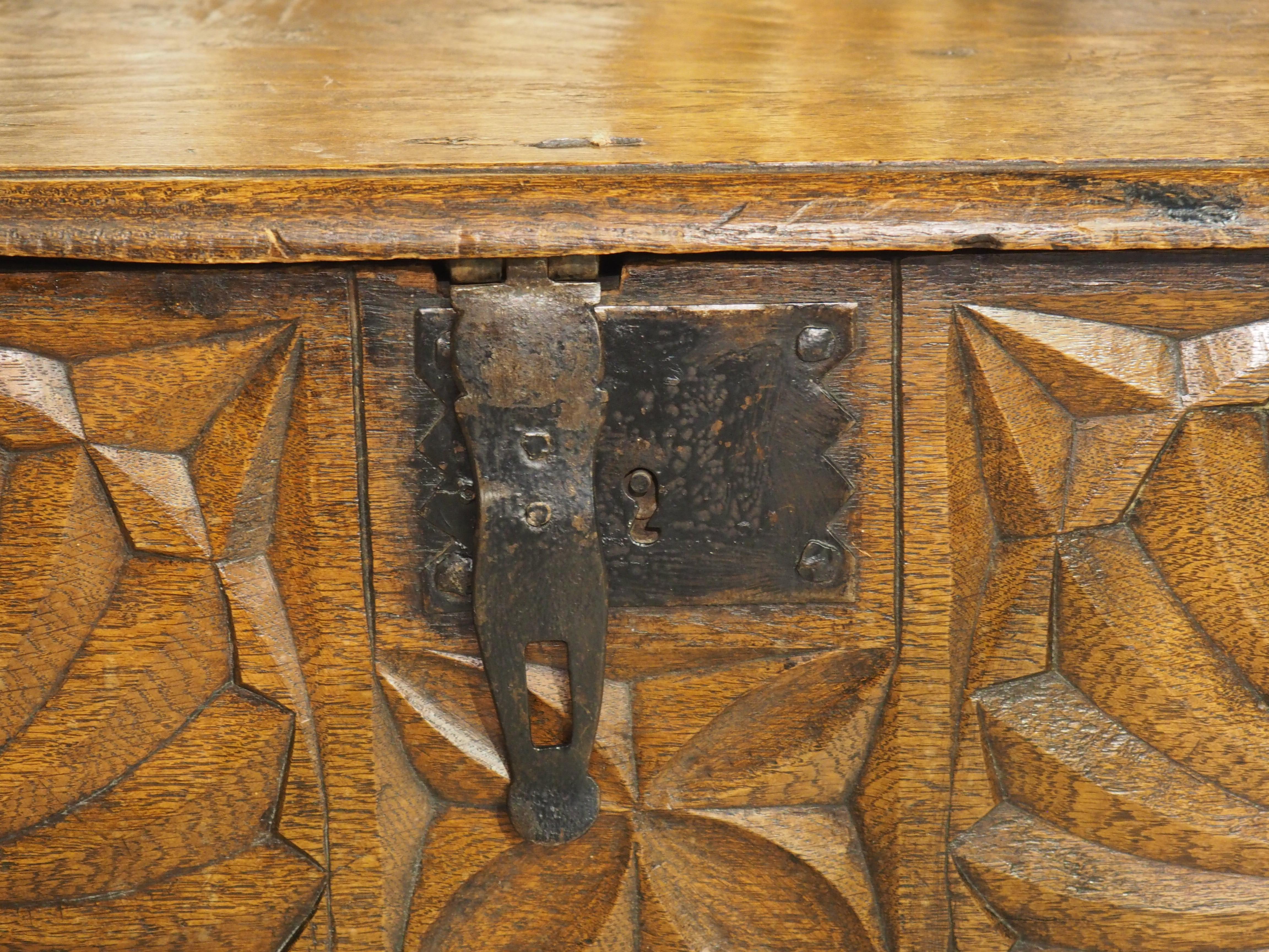20th Century Antique Carved Oak Kutxa Trunk from the Basque Country, Early 1900s For Sale
