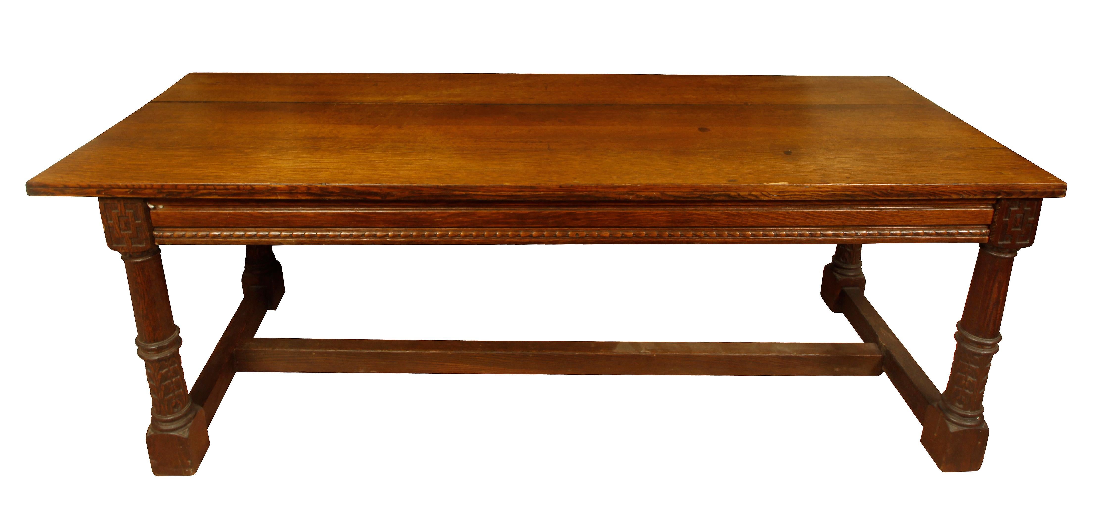 Unknown Antique Carved Oak Library Table