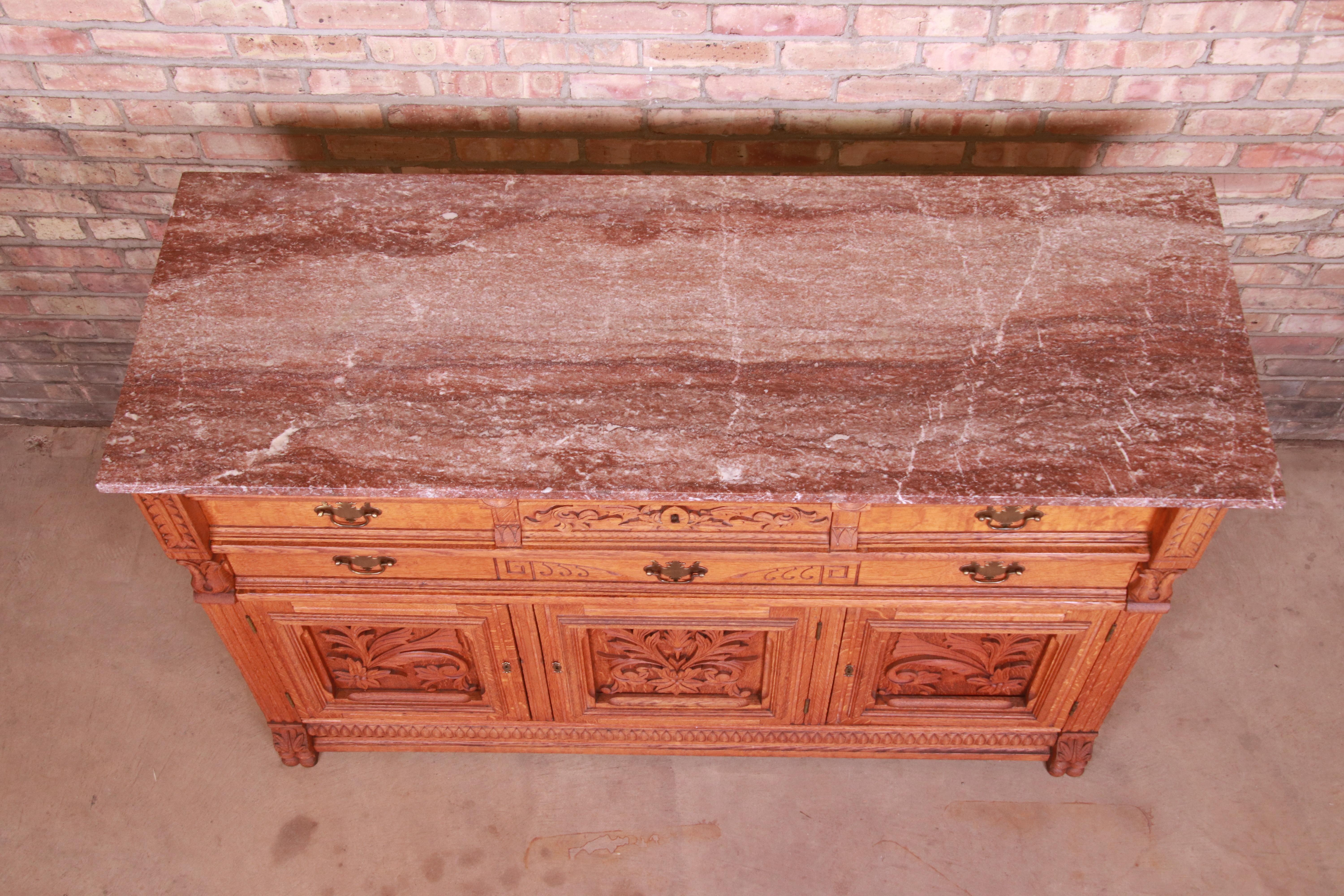 Antique Carved Oak Marble Top Sideboard Attributed to Horner, circa 1890s 8
