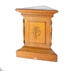 Antique Carved Oak Masonic Triangular Display Pedestal by Ward-Stilson, C1900
