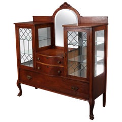 Antique Carved Oak Mirrored China Buffet, circa 1910