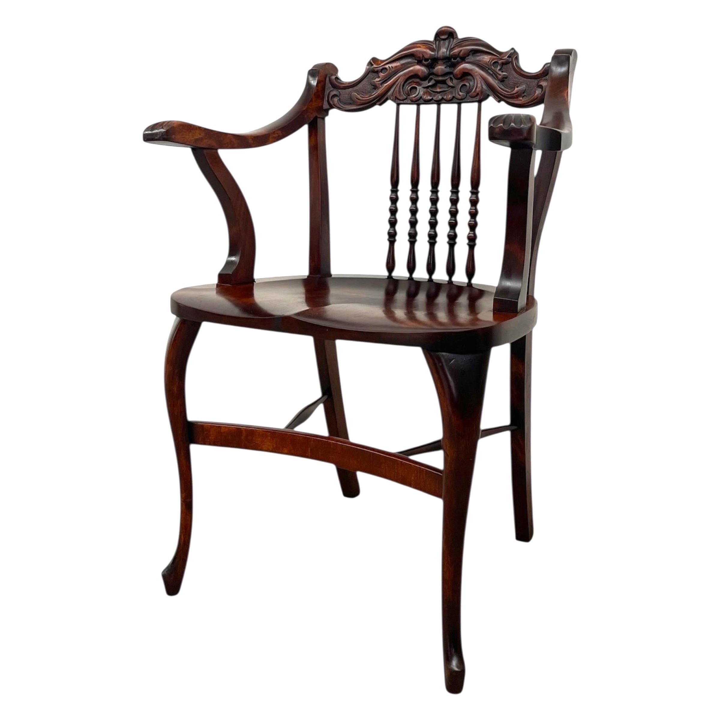 Ancienne chaise à accoudoirs en chêne sculpté Northwind ou Greene & Greene, accoudoirs Paw en vente
