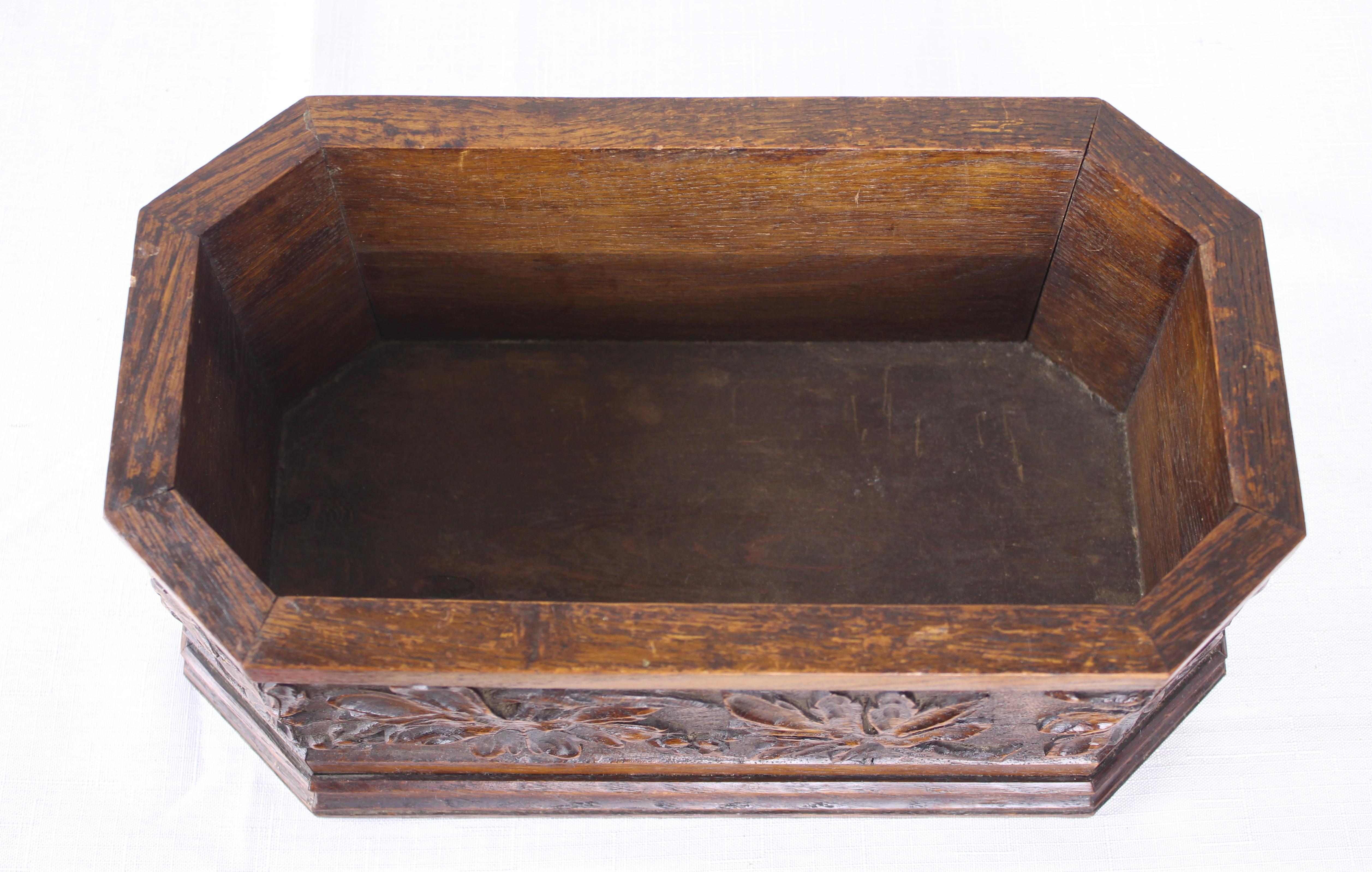 19th Century Antique Carved Oak Open Top Box or Planter For Sale