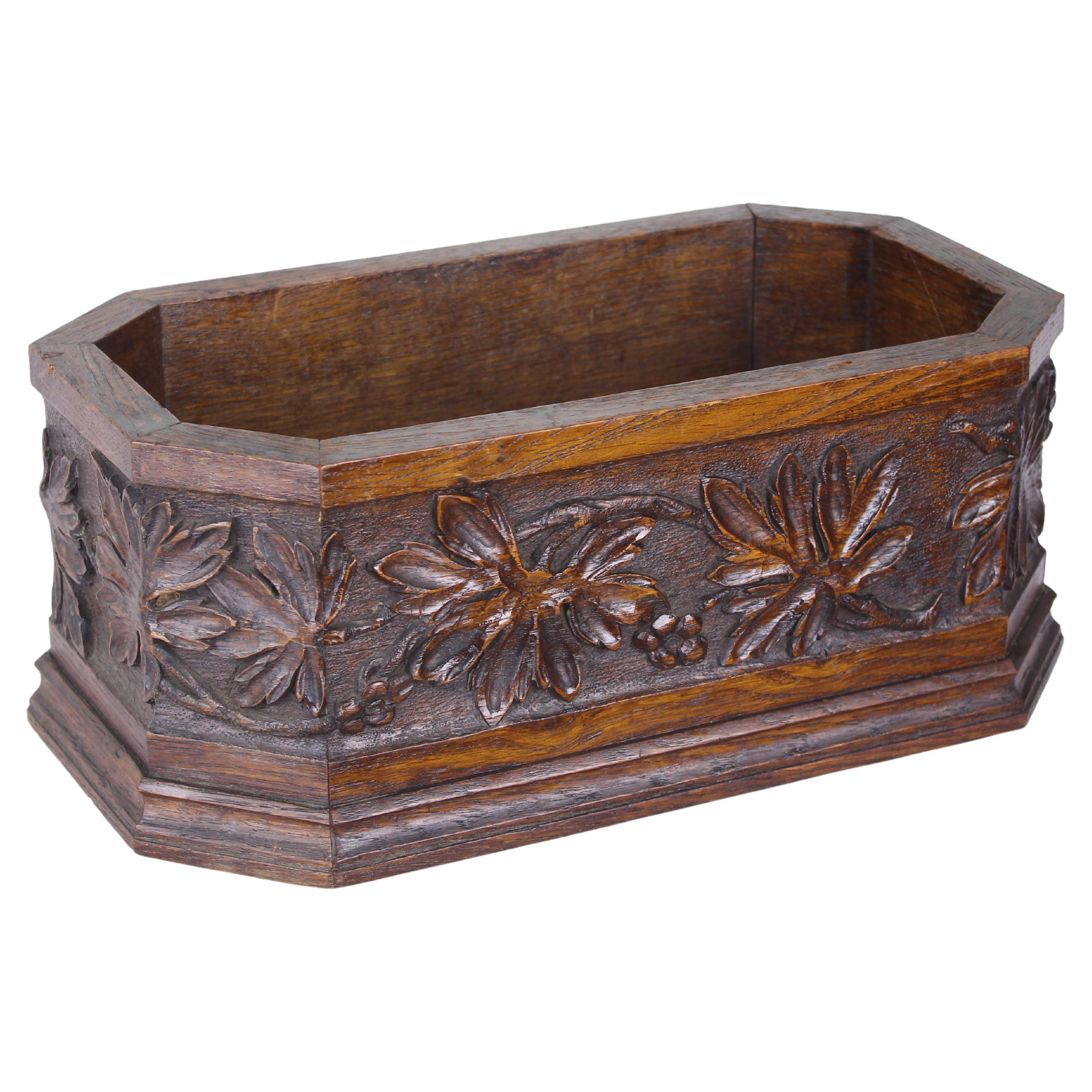 Antique Carved Oak Open Top Box or Planter For Sale
