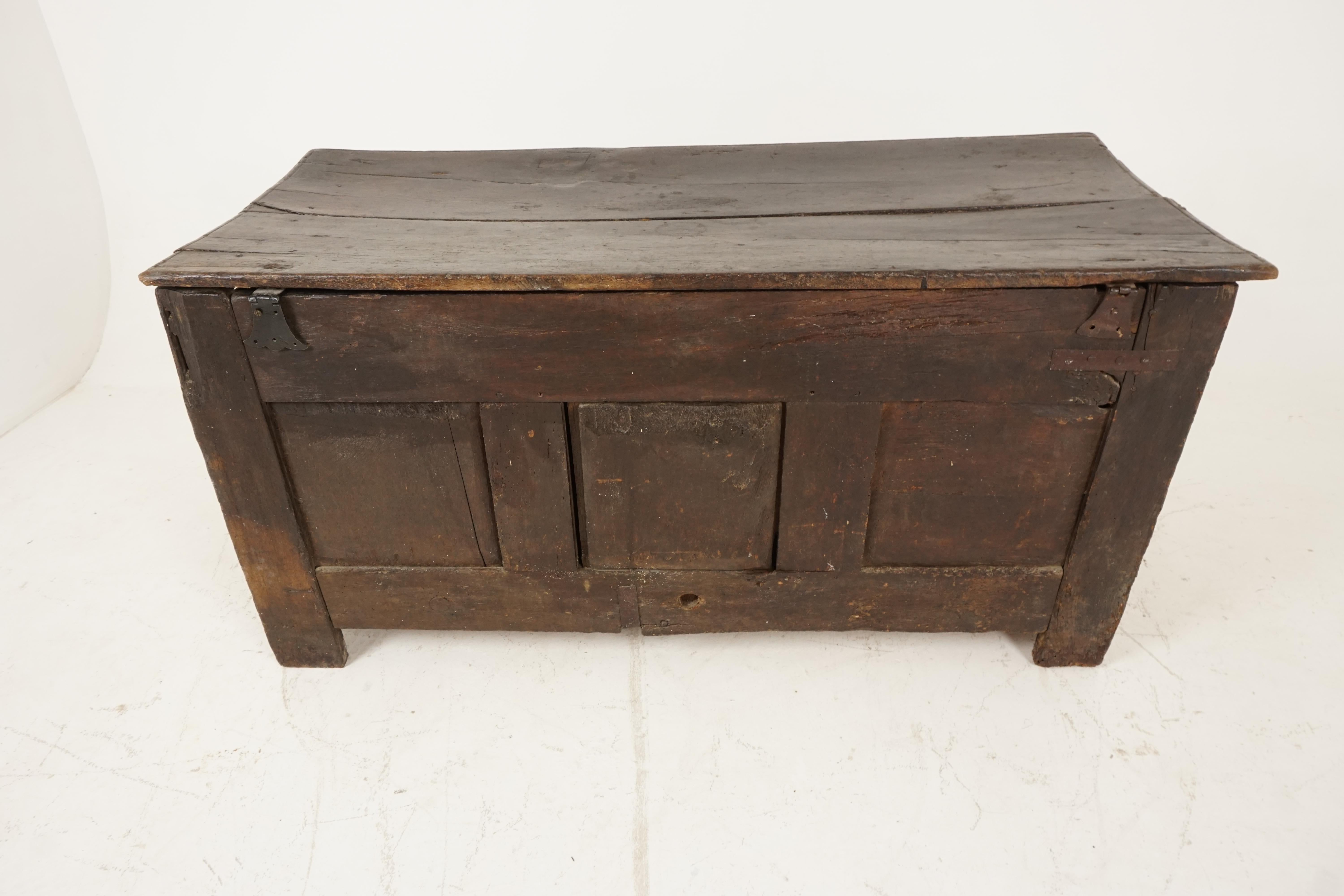 Antique Carved Oak Plank Coffer, 18th Century, Blanket Box, Trunk, 1770s, H148 3