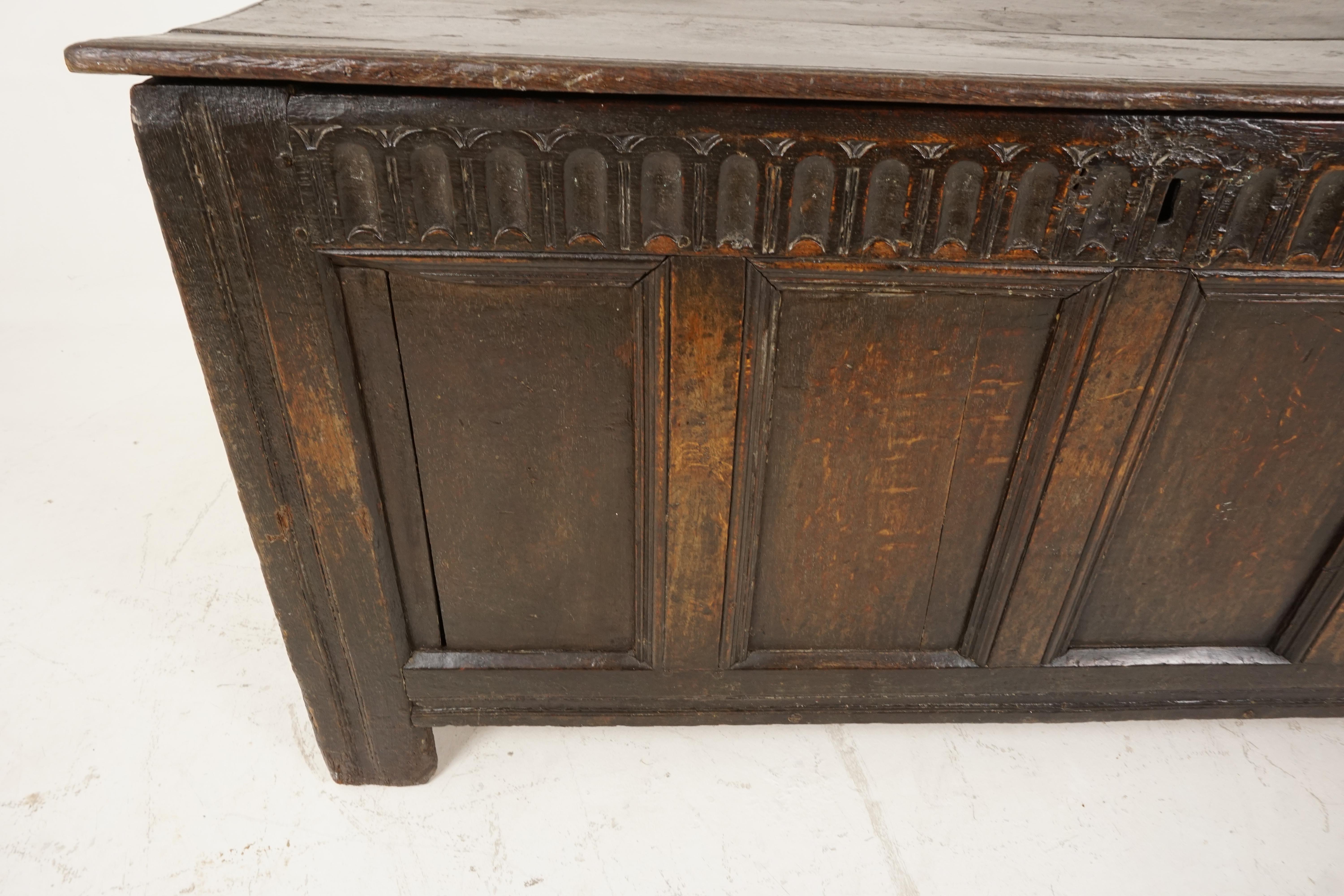 Hand-Crafted Antique Carved Oak Plank Coffer, 18th Century, Blanket Box, Trunk, 1770s, H148