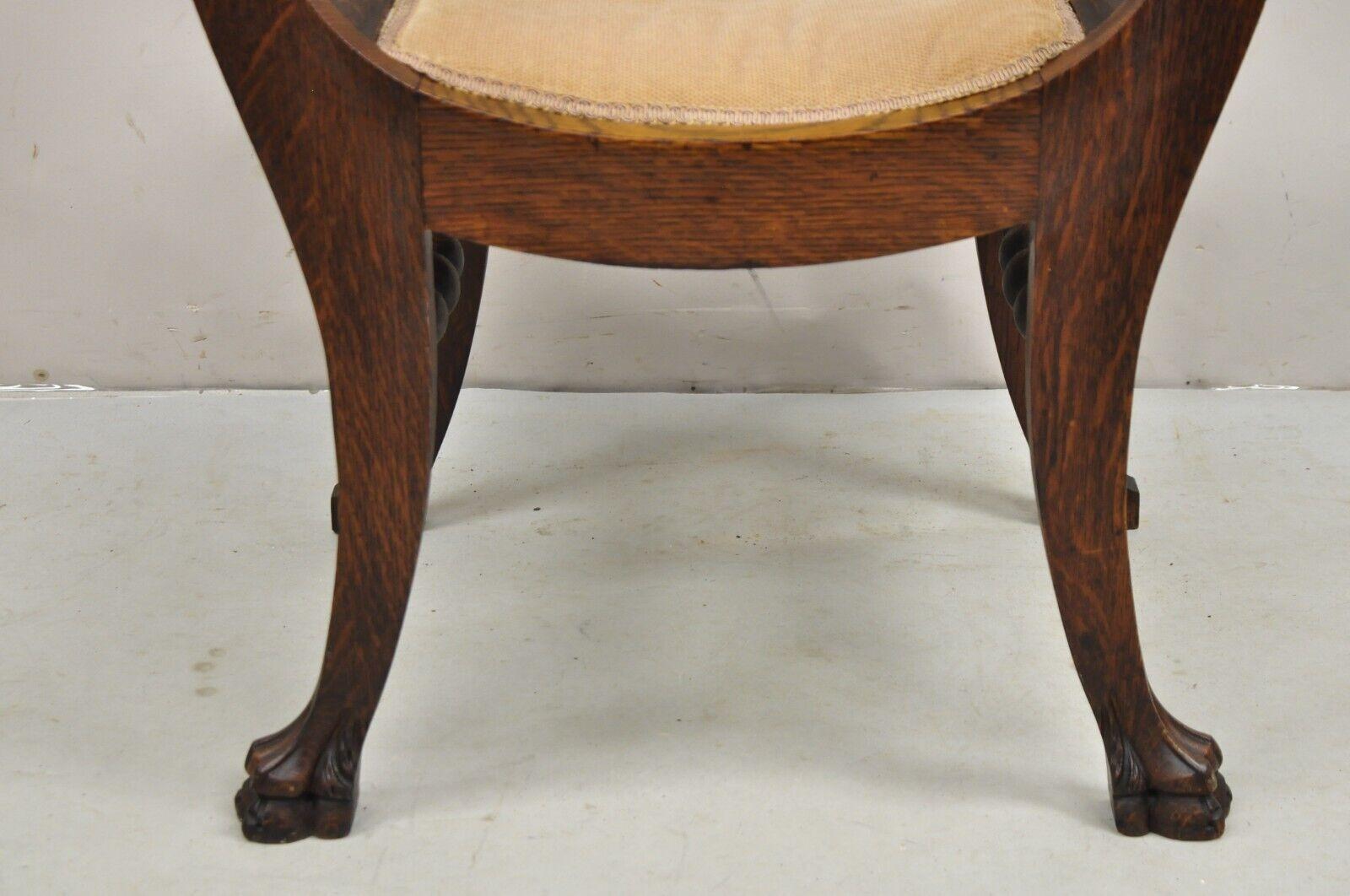 Antique Carved Oak Renaissance Revival Paw Foot Curule Throne Arm Chair For Sale 1