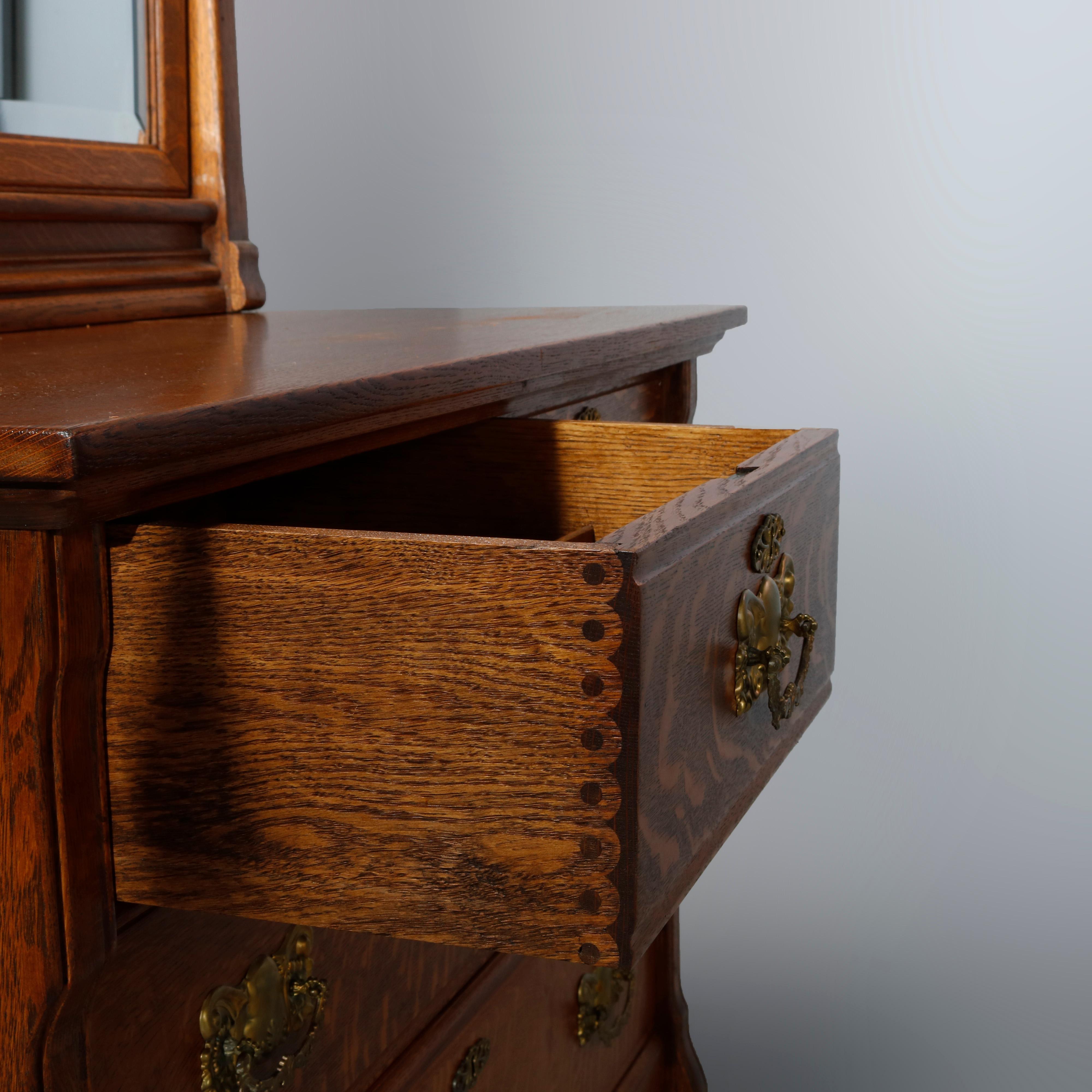 Antique Carved Oak RJ Horner School Four-Drawer Dresser with Mirror, Circa 1900 4