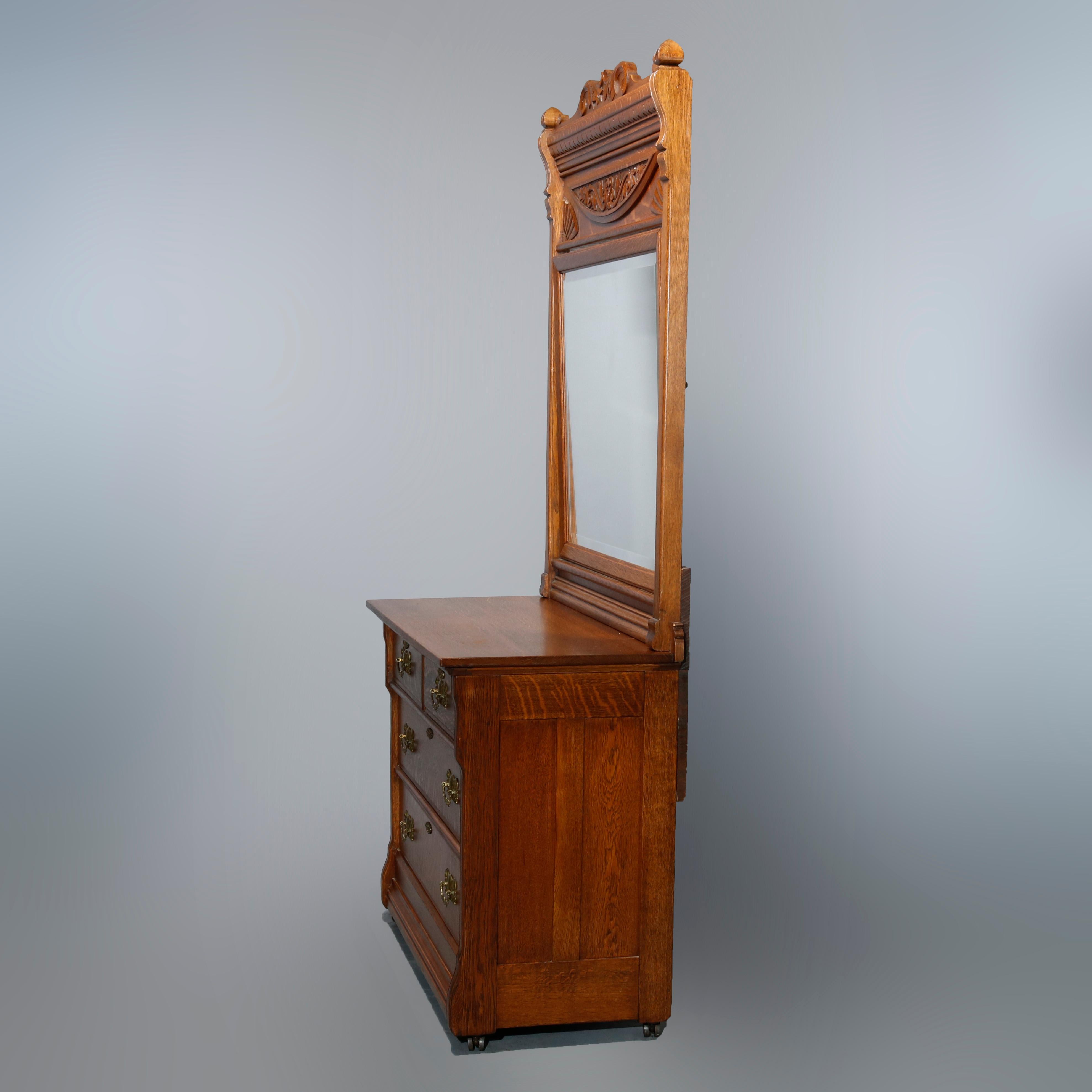 Antique Carved Oak RJ Horner School Four-Drawer Dresser with Mirror, Circa 1900 5