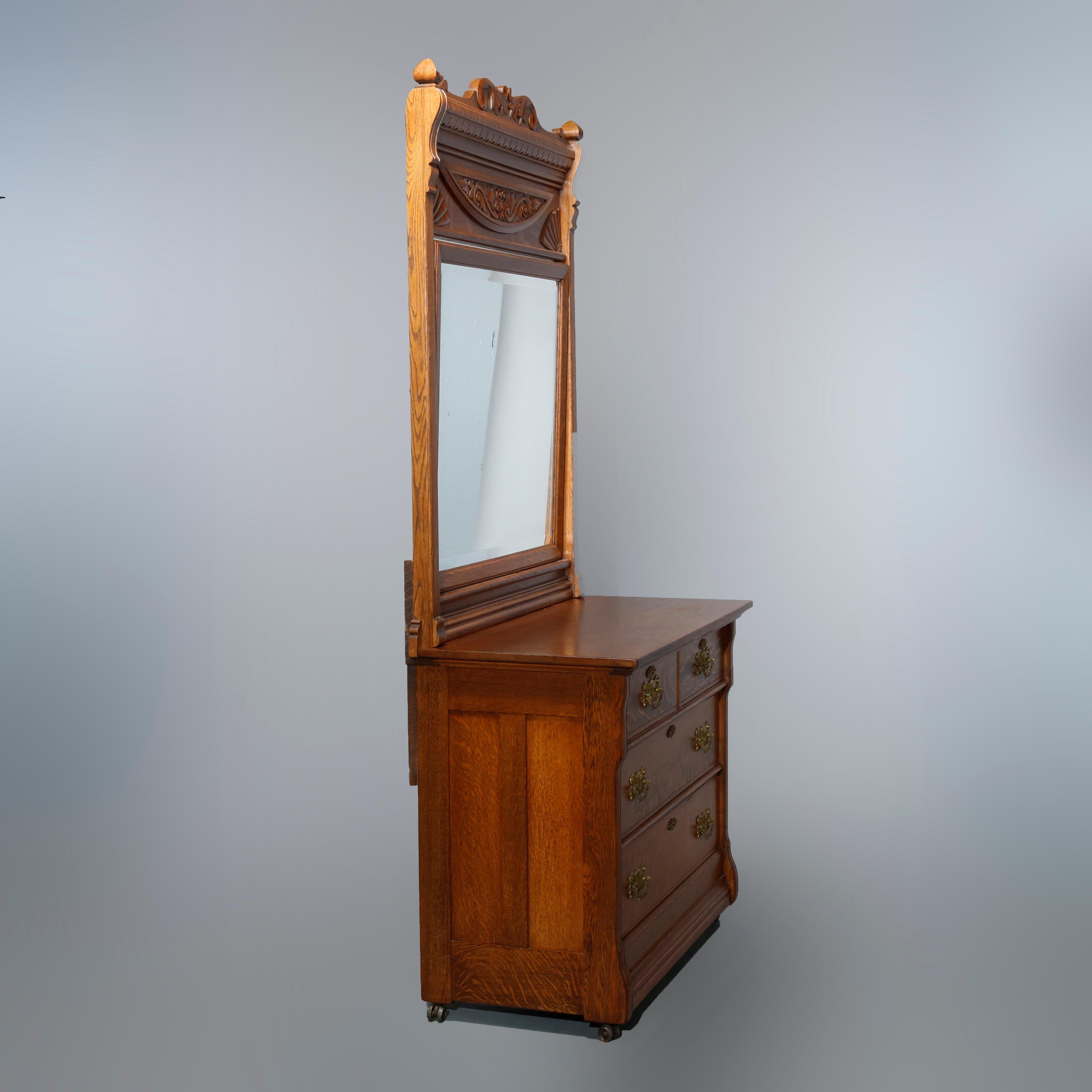 Antique Carved Oak RJ Horner School Four-Drawer Dresser with Mirror, Circa 1900 6