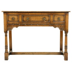 Antique Carved Oak Serving, Sideboard, Hall Table, Scotland 1920, B2431