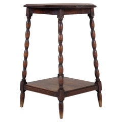 Antique Carved Oak Side Table with Barley Twist Legs, Early 20th Century