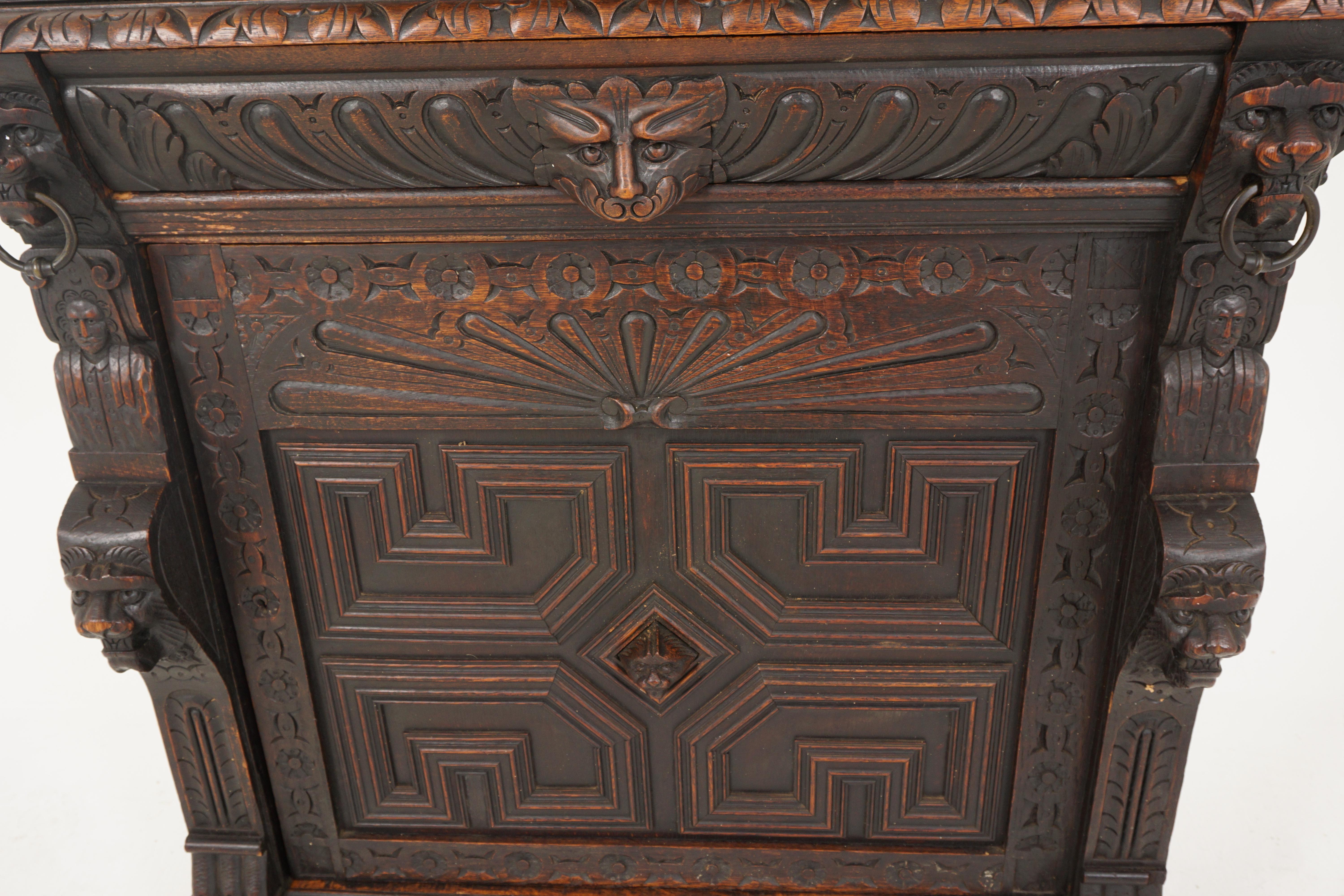 Scottish Antique Carved Oak Sideboard Buffet Hutch, Green Man, Scotland 1880, B2634