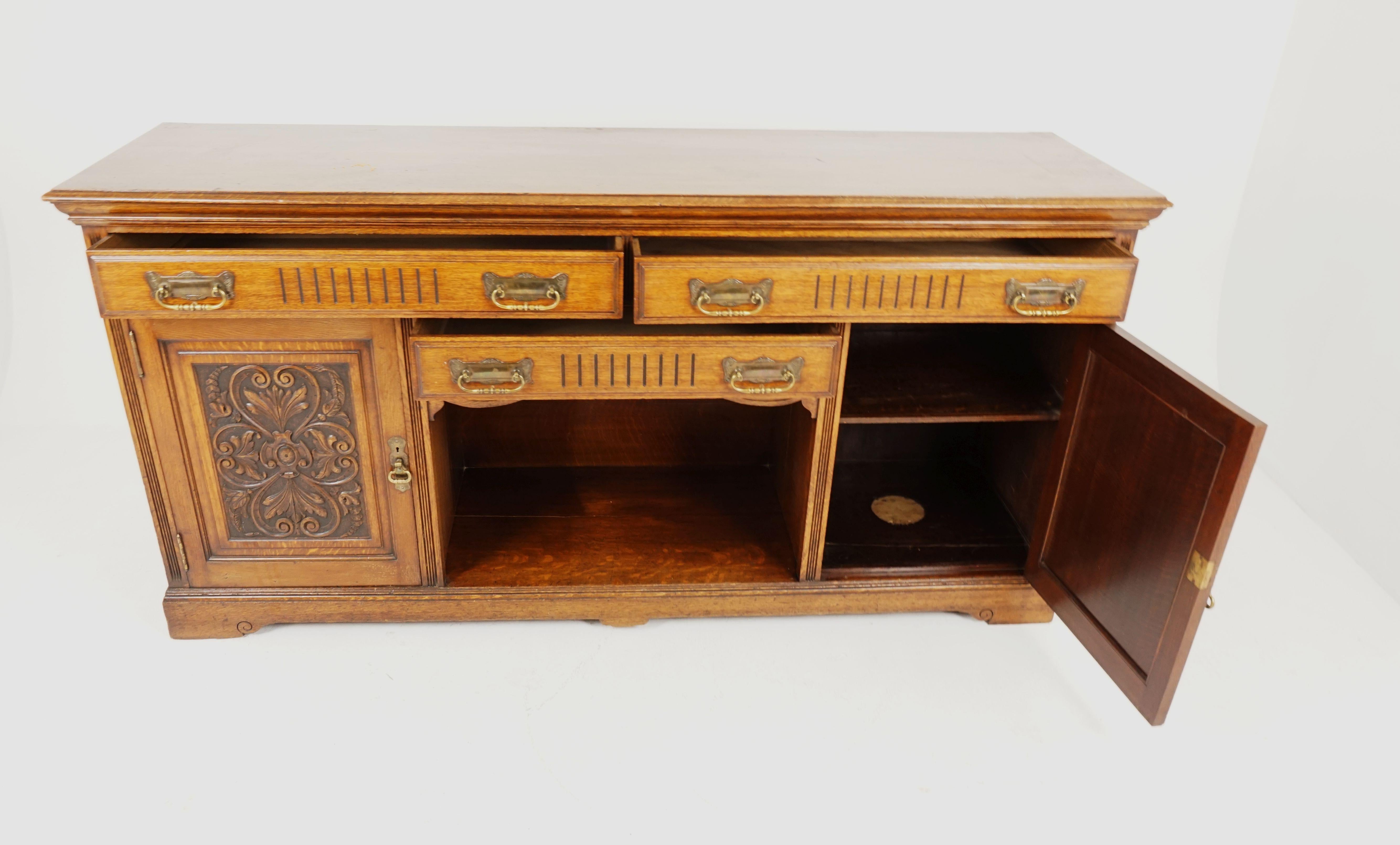 Early 20th Century Antique Carved Oak Sideboard, Buffet, Scotland 1900, H135 For Sale