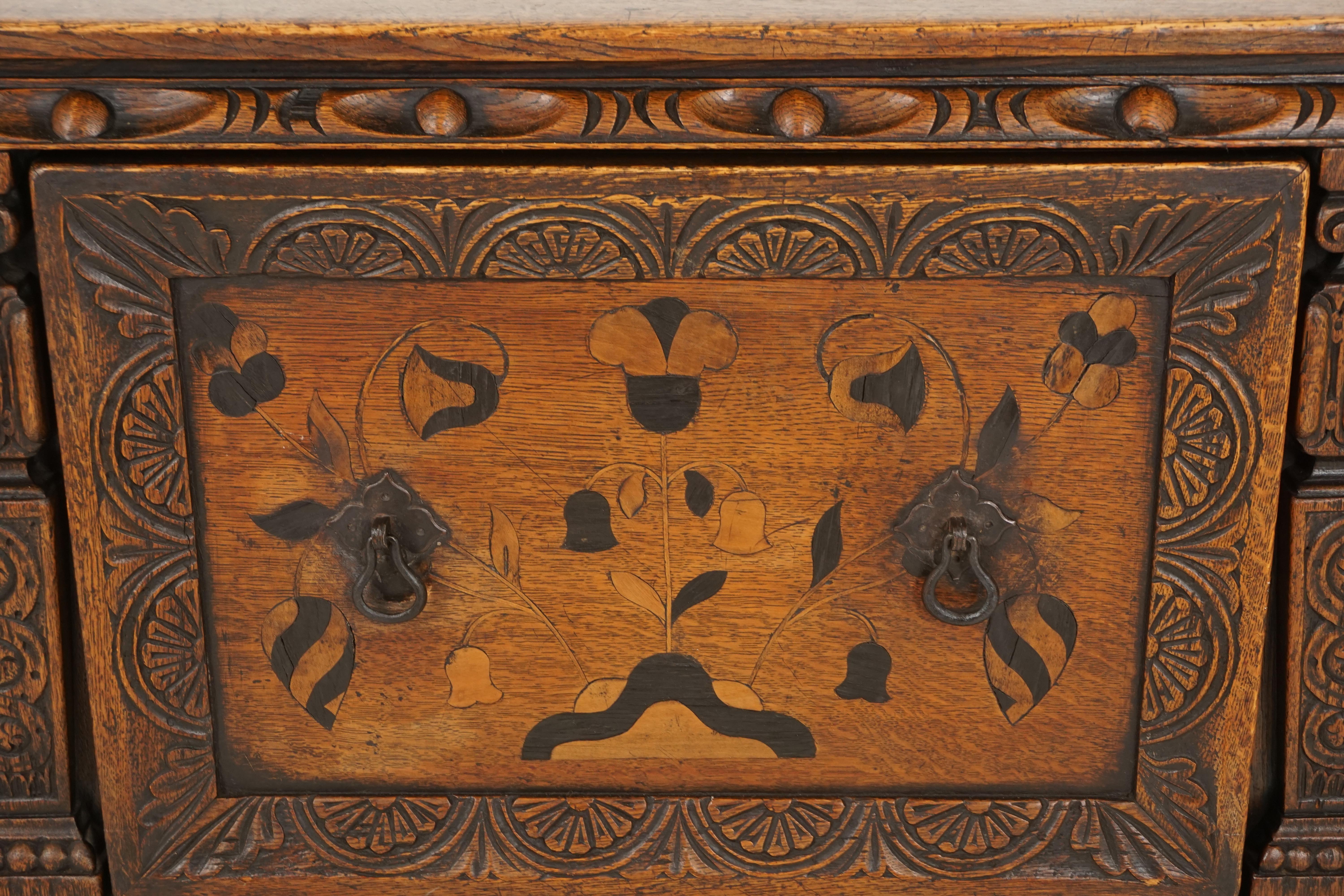 Antique Carved Oak Sideboard, Inlaid Buffet, Scotland 1910, B2528 In Good Condition In Vancouver, BC