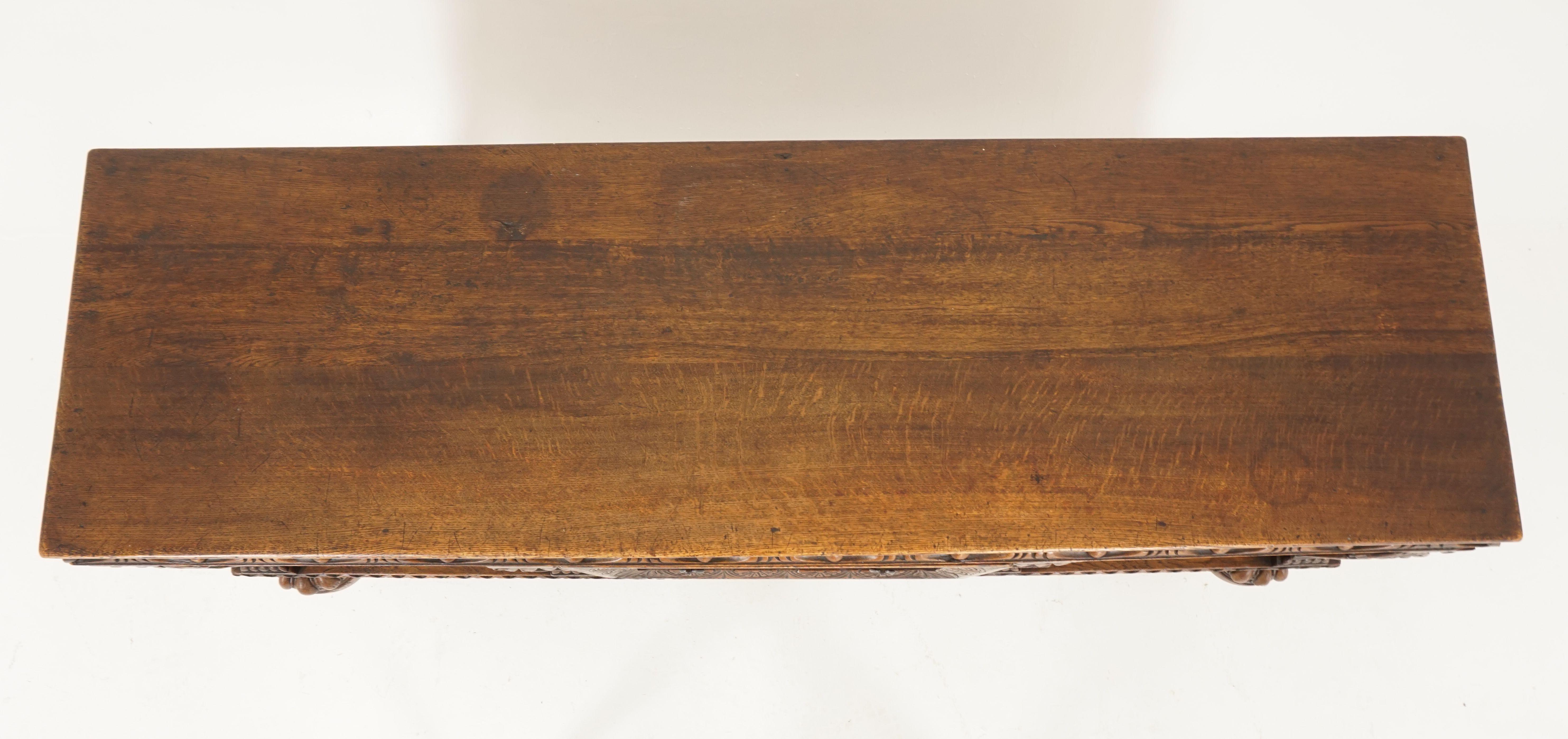 Antique Carved Oak Sideboard, Inlaid Buffet, Scotland 1910, B2528 2