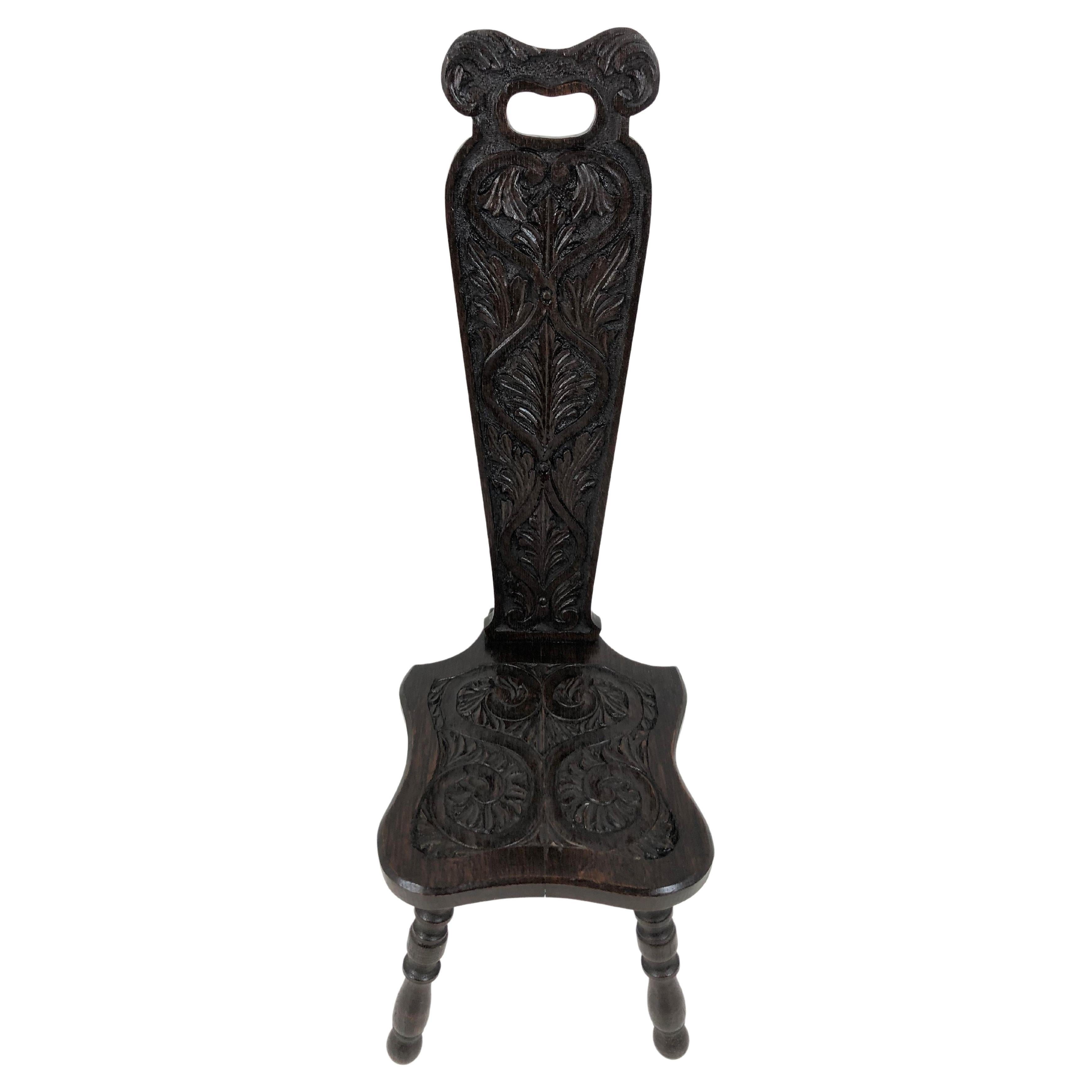 Antique Carved Oak Spinning Chair, Plant Stand, Scotland 1880, H709
