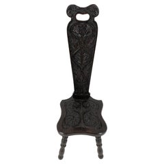 Antique Carved Oak Spinning Chair, Plant Stand, Scotland 1880, H709