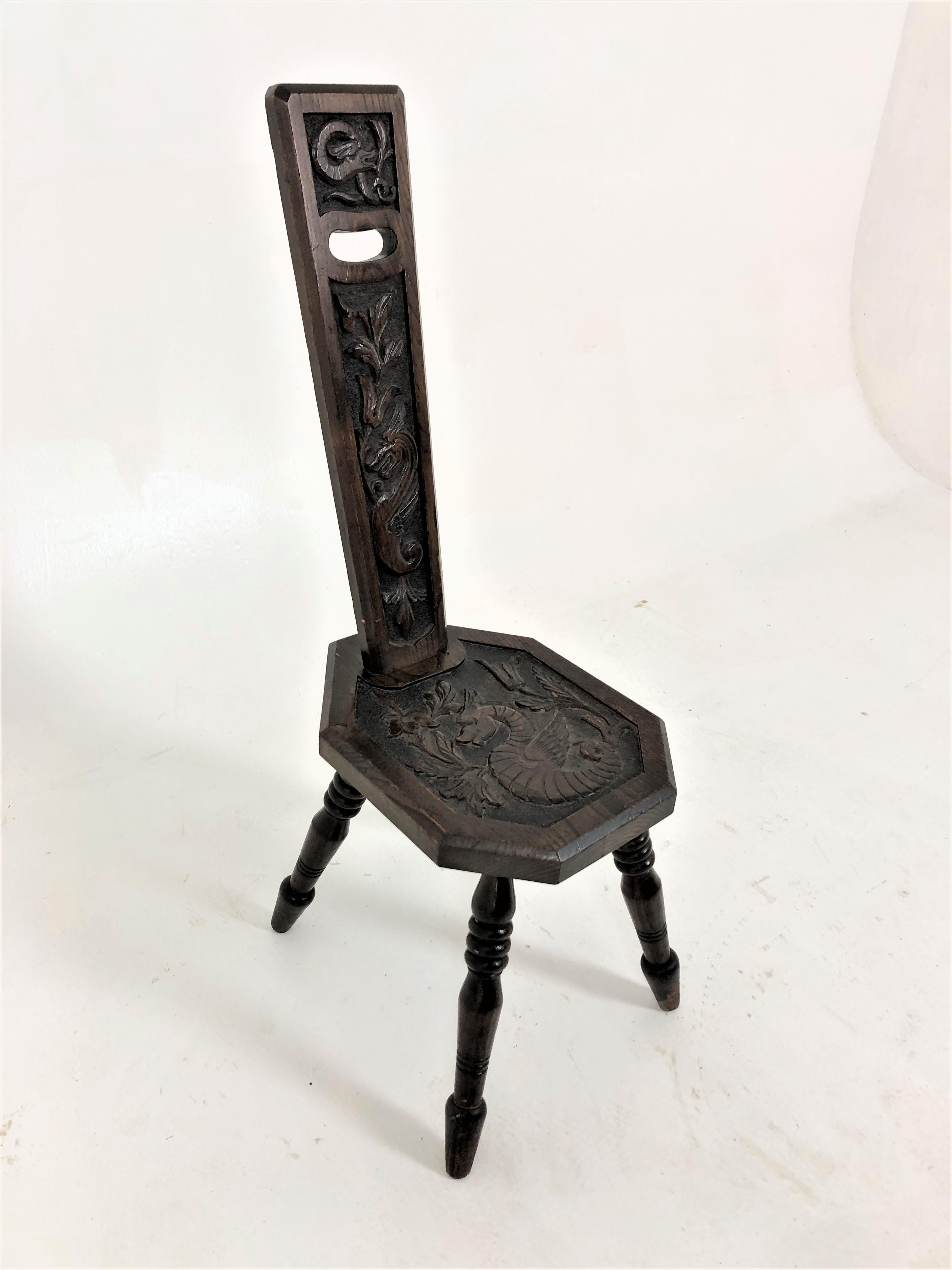 Antique Carved Oak spinning chair, plant stand, Scotland 1880, H712

Scotland 1880
Solid Oak
Original finish
Carved dragon back with a pierced handle
Carved dragon seat
Raised on four turned supports
Beautiful carving and in good