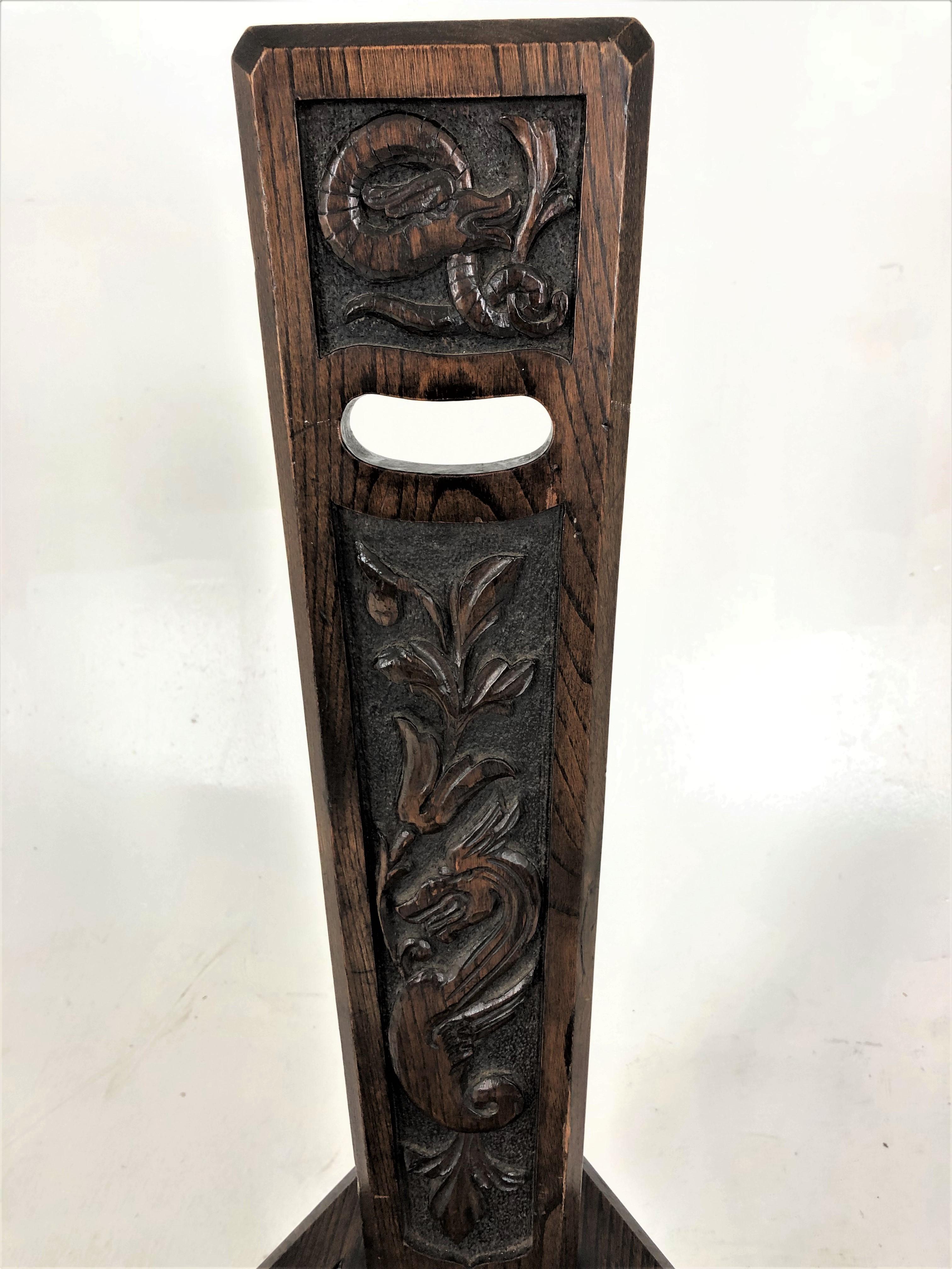 Antique Carved Oak Spinning Chair, Plant Stand, Scotland 1880 In Good Condition In Vancouver, BC