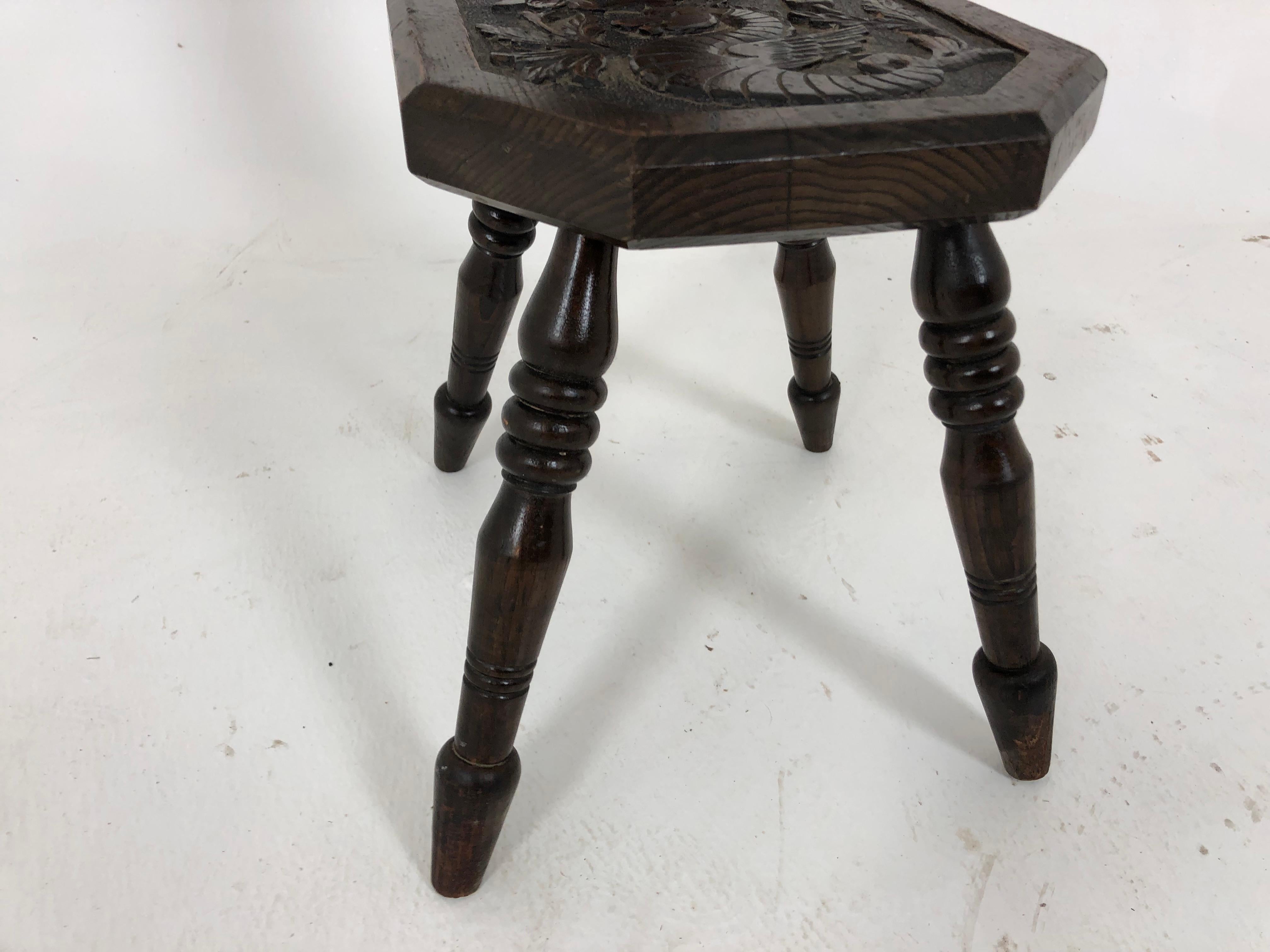 Late 19th Century Antique Carved Oak Spinning Chair, Plant Stand, Scotland 1880