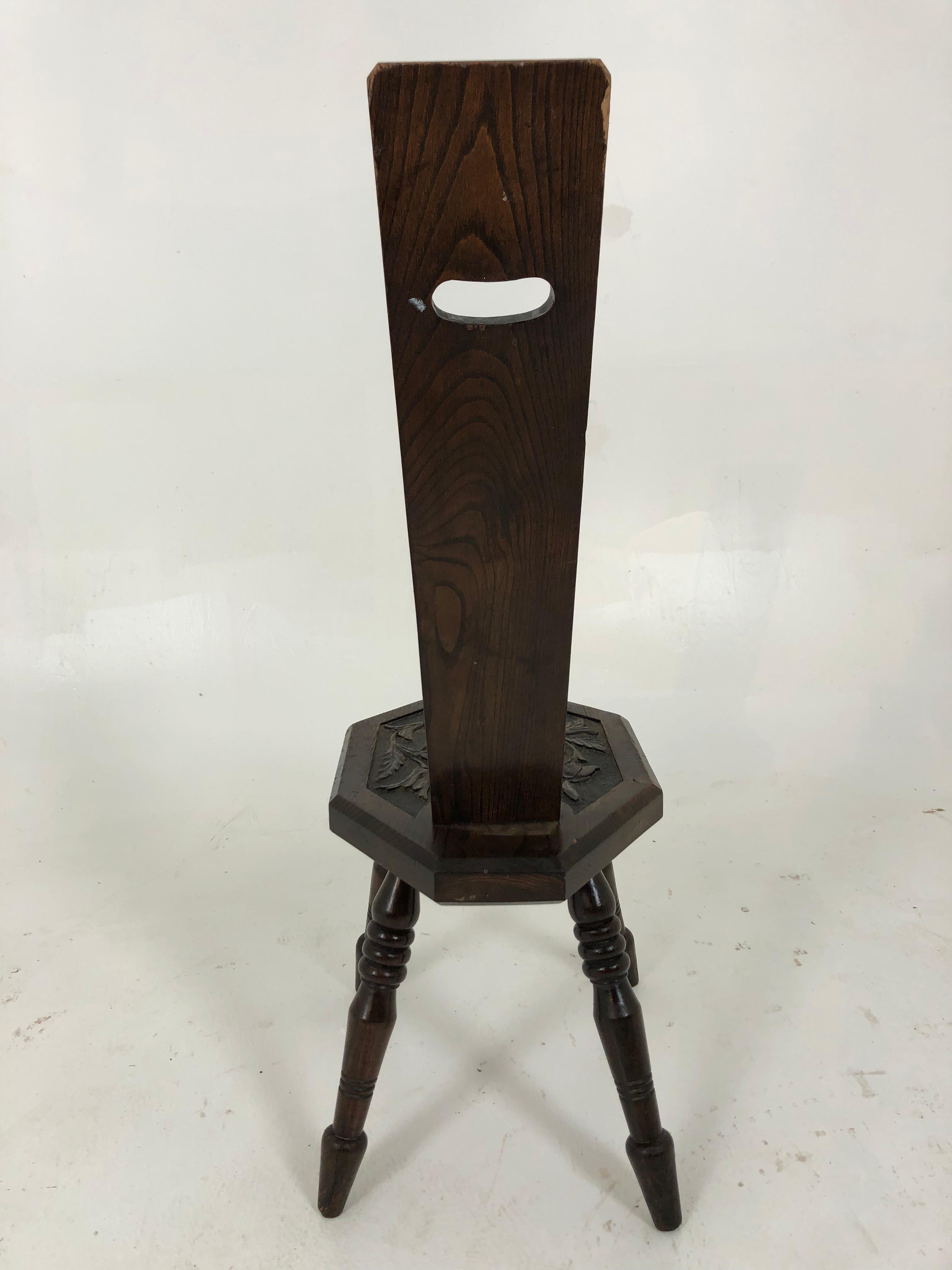 Antique Carved Oak Spinning Chair, Plant Stand, Scotland 1880 1