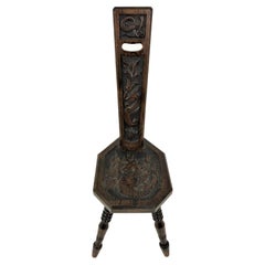 Antique Carved Oak Spinning Chair, Plant Stand, Scotland 1880