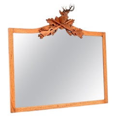 Antique Carved Oak Stag Mounted Mirror