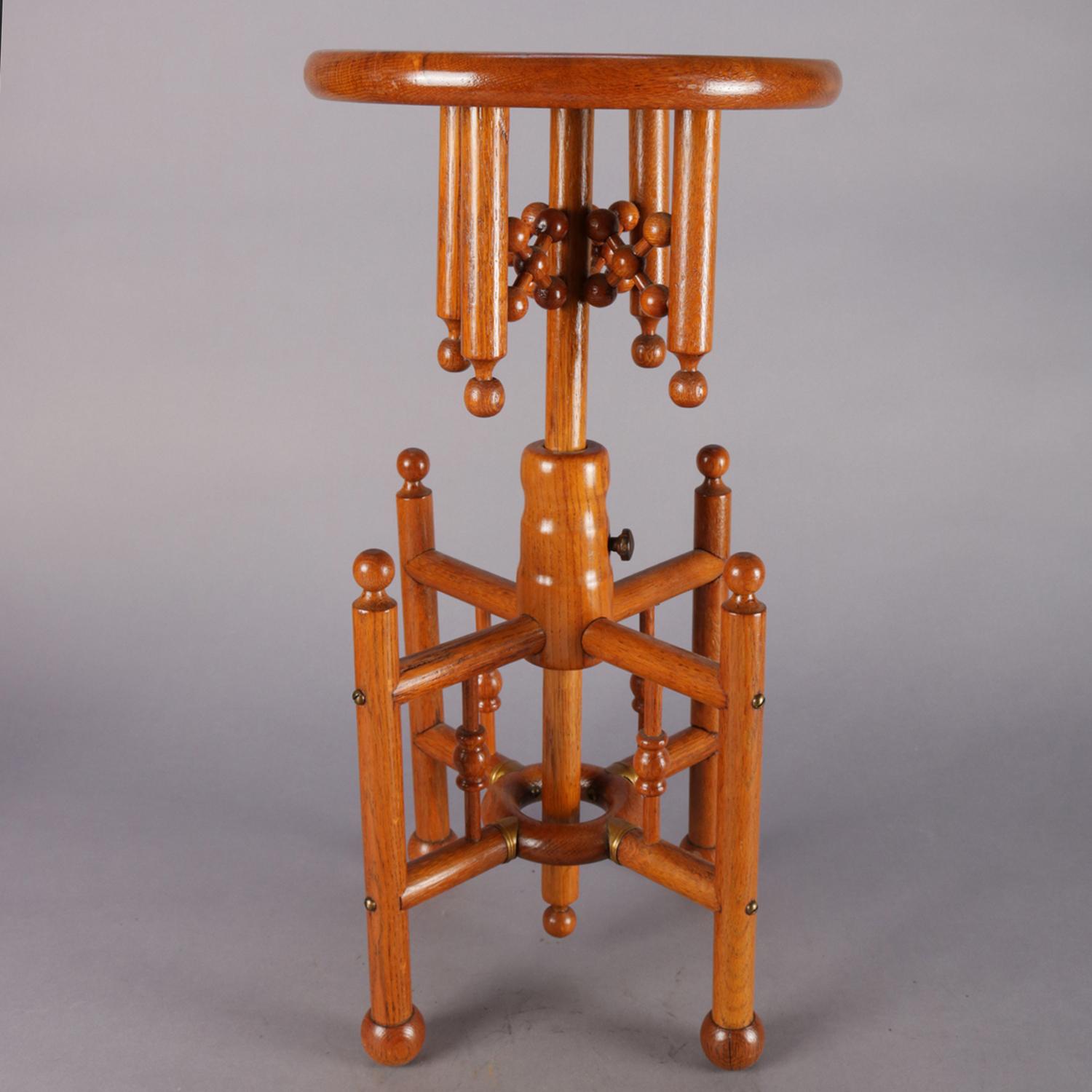 Antique Carved Oak Stick and Ball Adjustable Piano Stool, circa 1880 4
