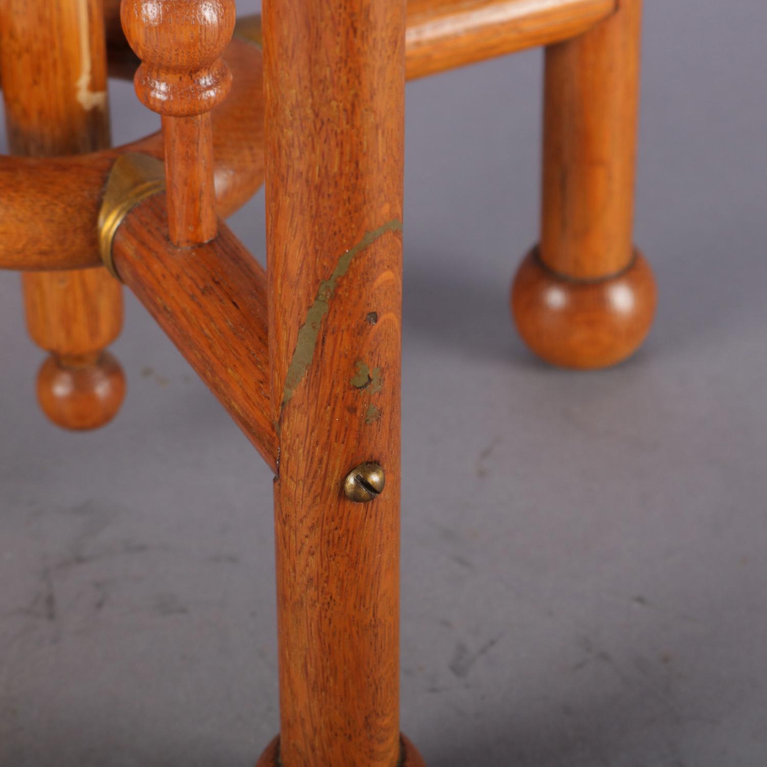 Antique Carved Oak Stick and Ball Adjustable Piano Stool, circa 1880 5