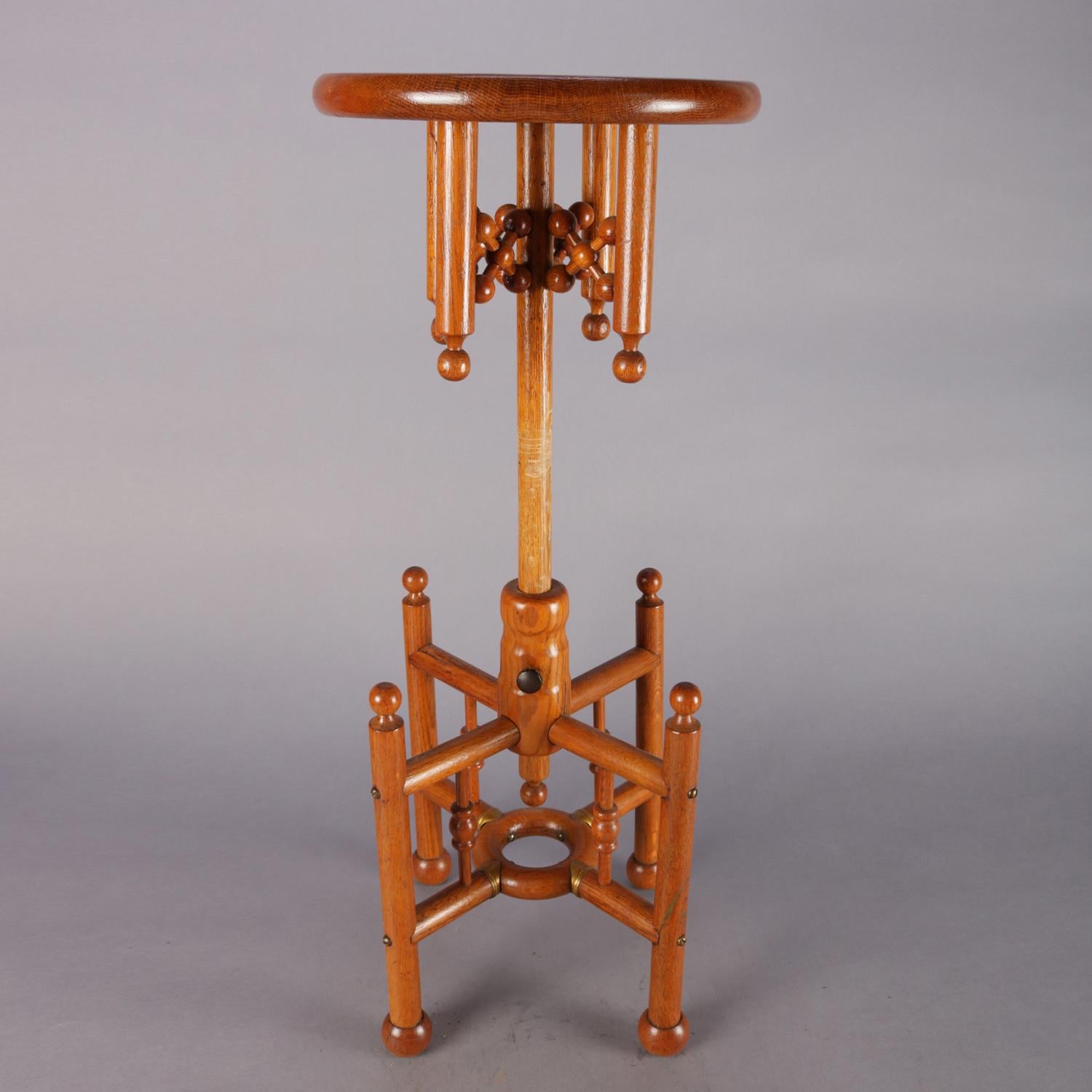 Victorian Antique Carved Oak Stick and Ball Adjustable Piano Stool, circa 1880