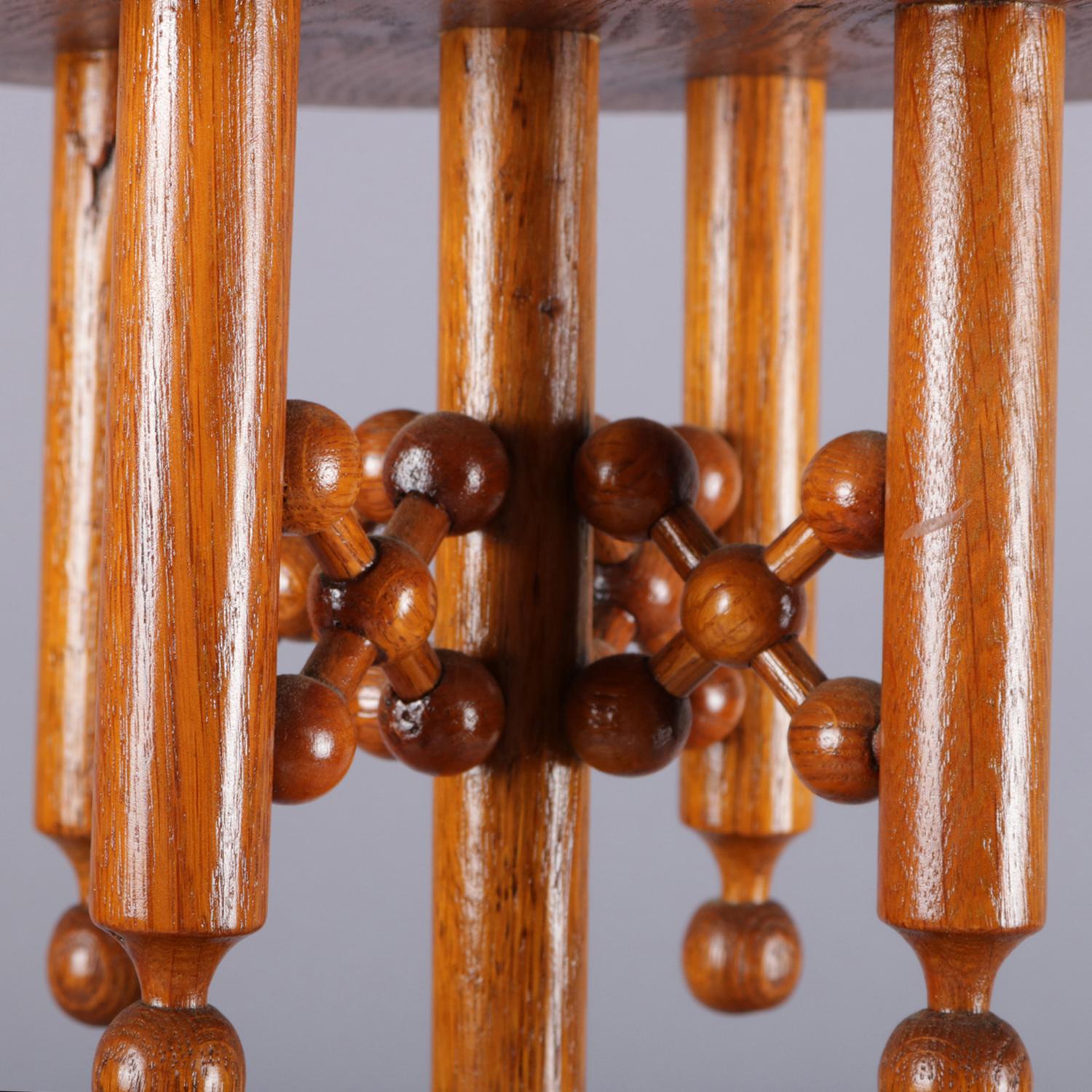 American Antique Carved Oak Stick and Ball Adjustable Piano Stool, circa 1880