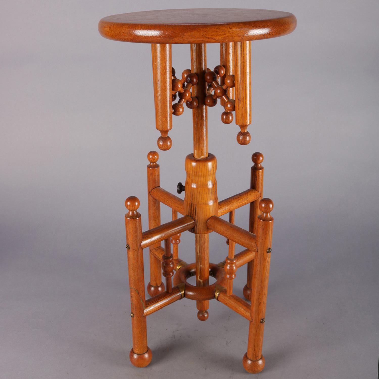 Antique Carved Oak Stick and Ball Adjustable Piano Stool, circa 1880 1