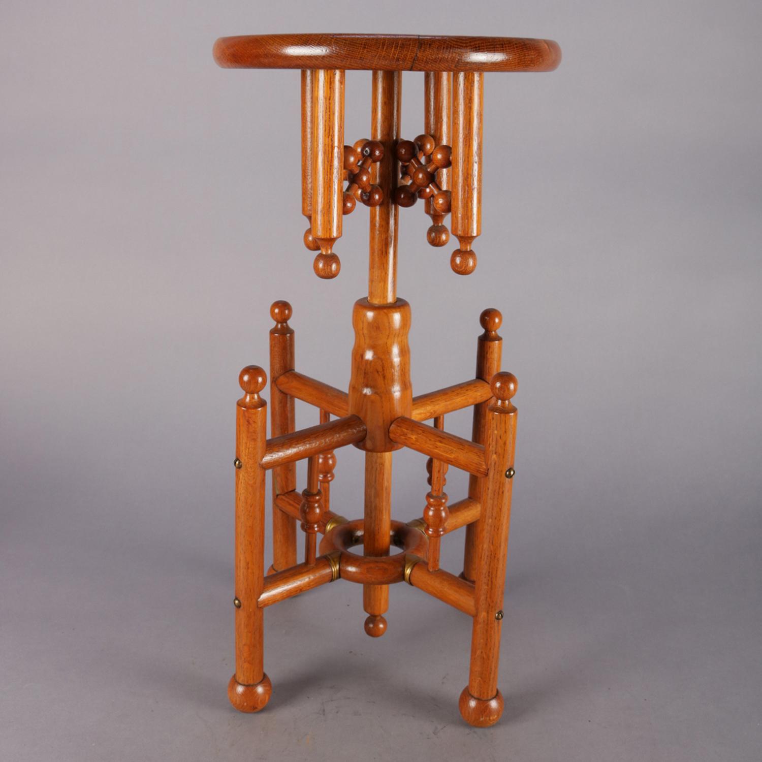Antique Carved Oak Stick and Ball Adjustable Piano Stool, circa 1880 3