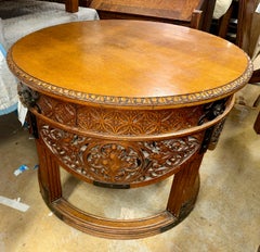 Antique carved OAK table with Arts and Crafts hammered iron hardware