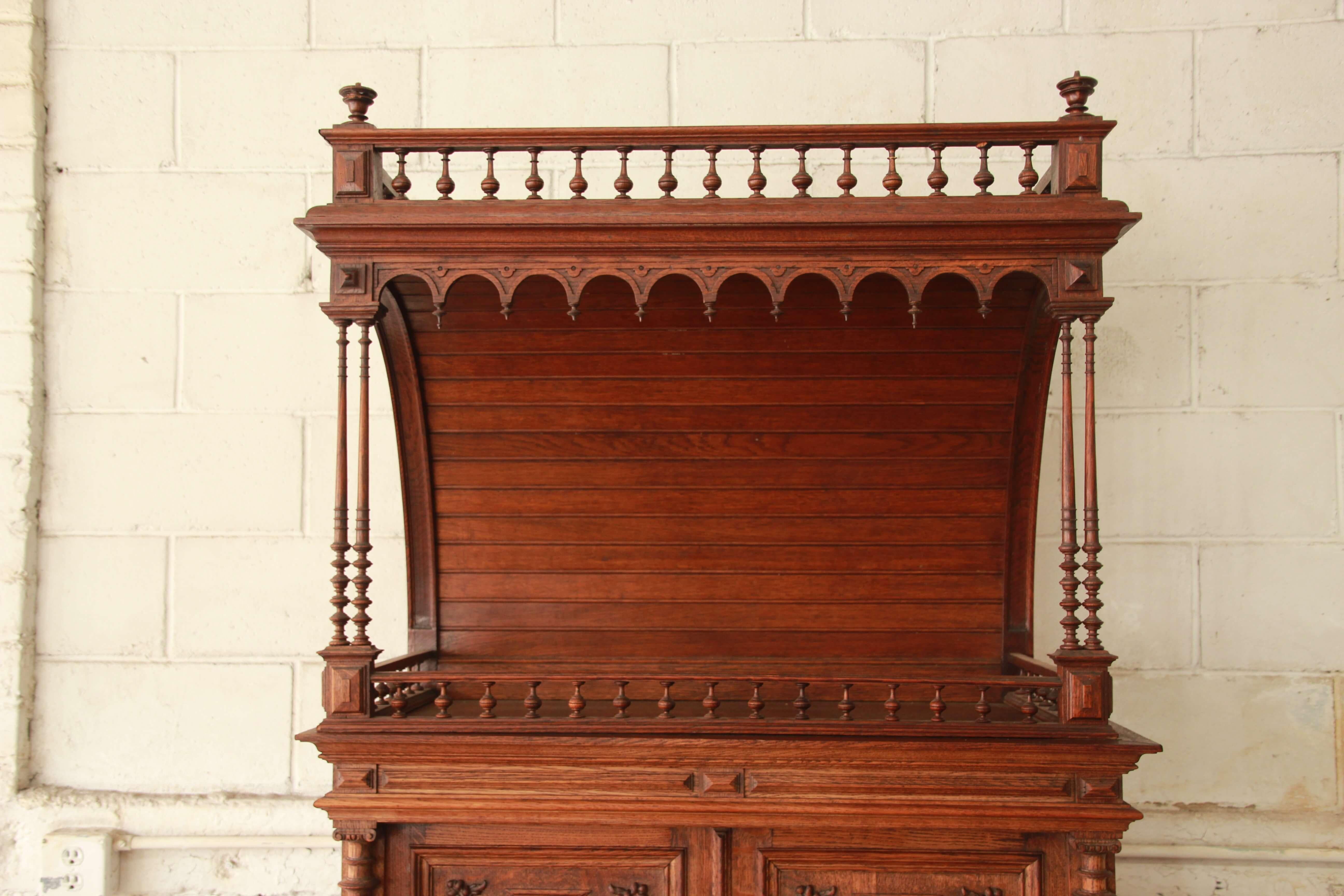 Antique Carved Oak Tall French Bar Cabinet 1