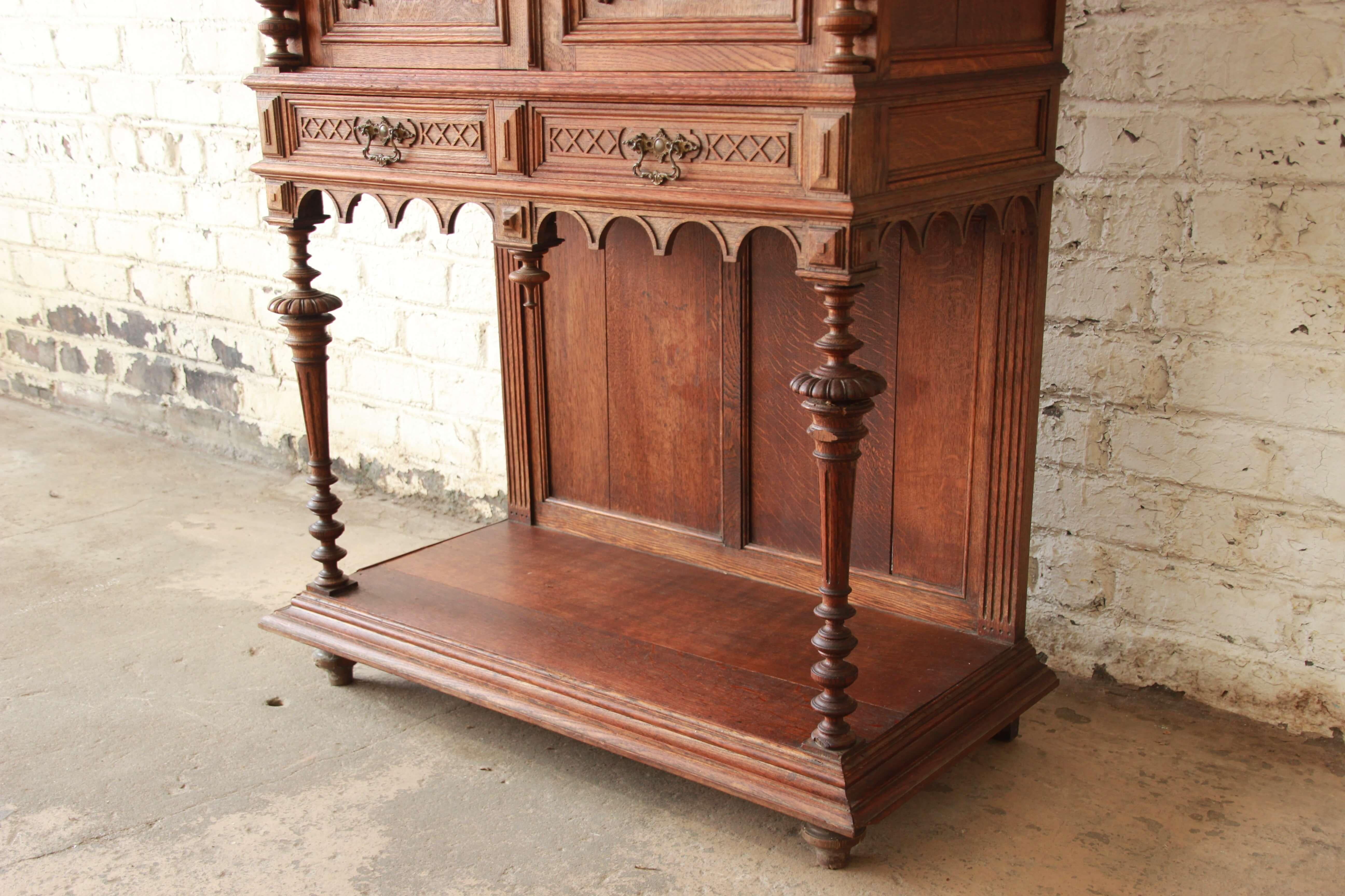 Antique Carved Oak Tall French Bar Cabinet 2