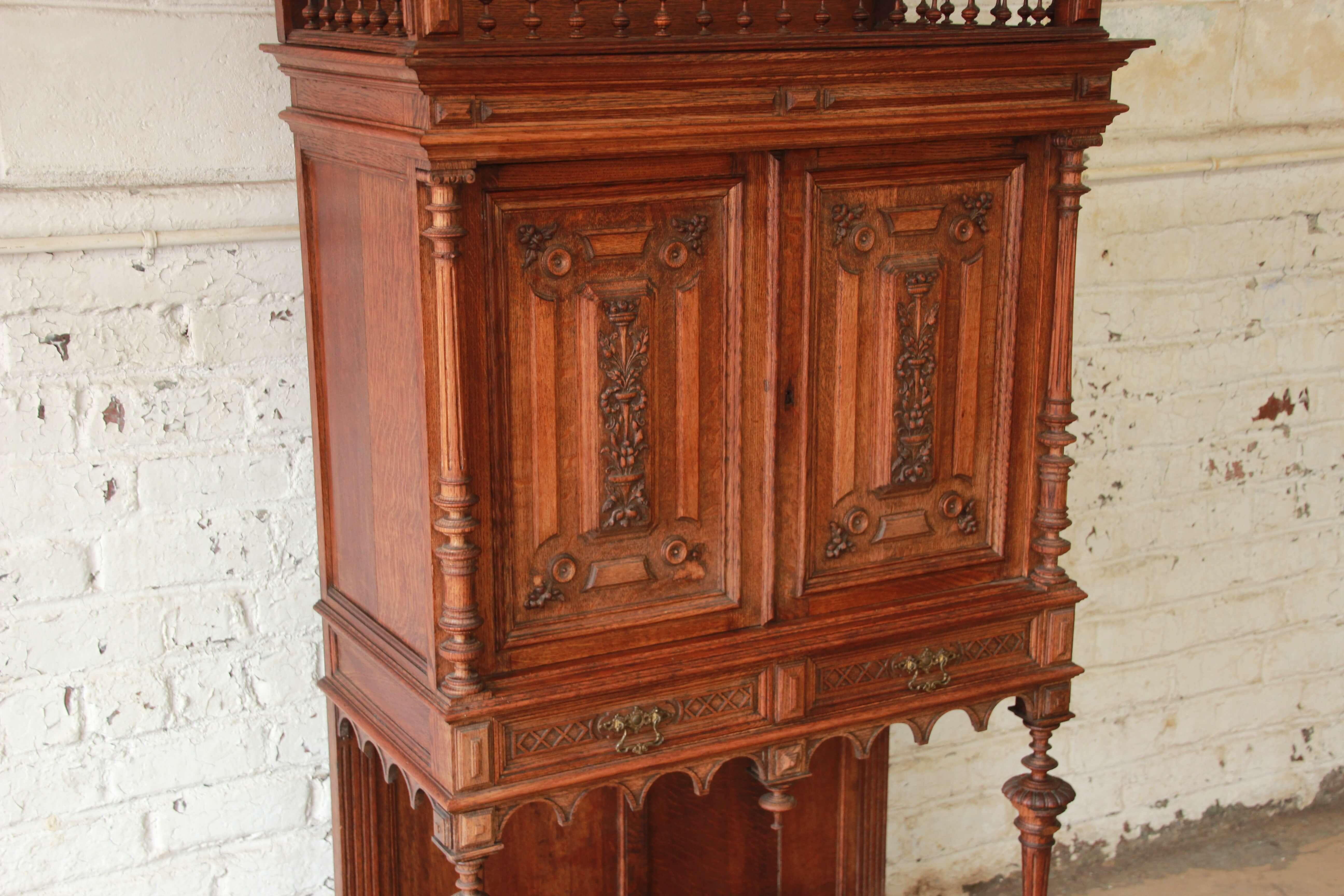 Antique Carved Oak Tall French Bar Cabinet 3