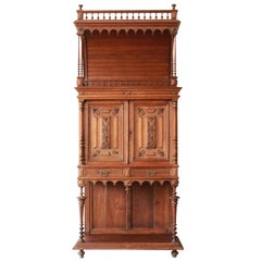 Antique Carved Oak Tall French Bar Cabinet