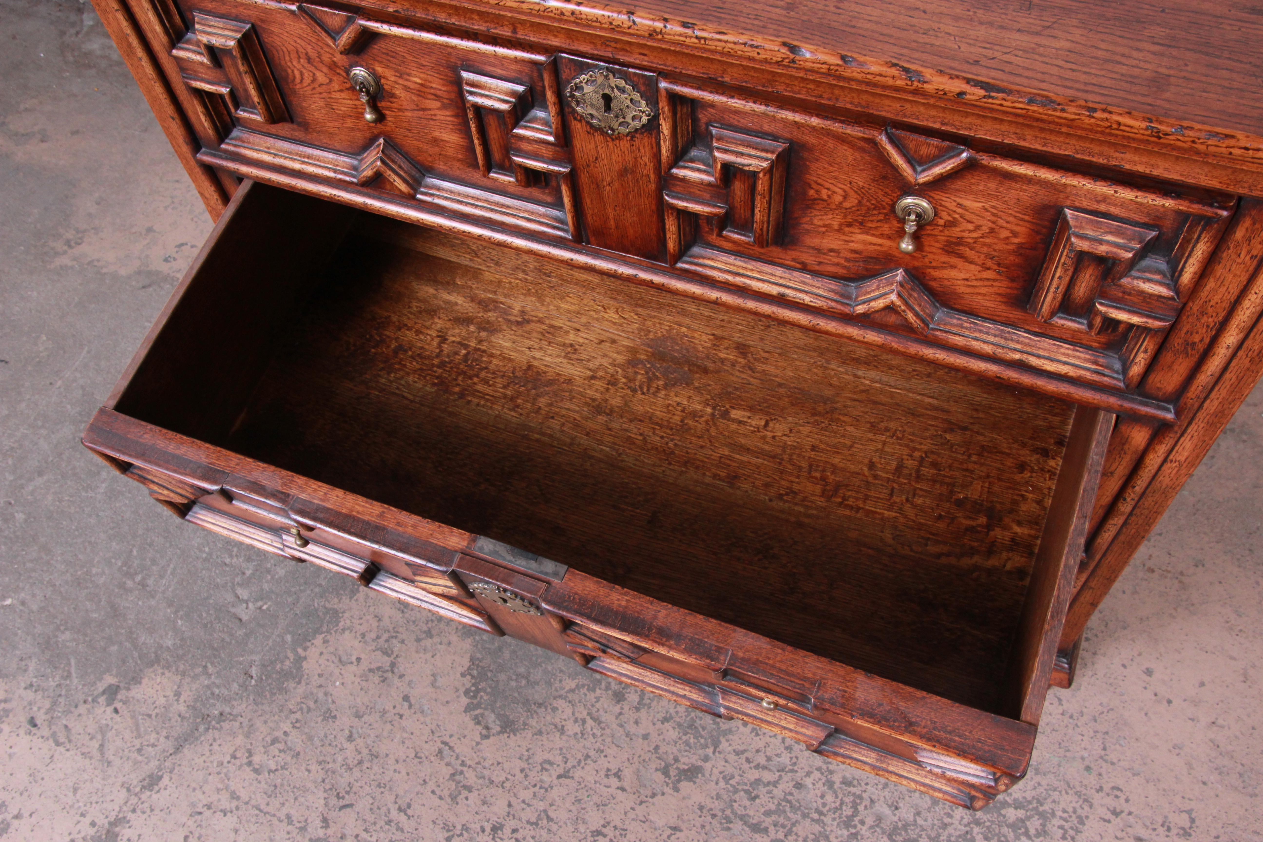 Mid-20th Century Antique Carved Oak Three-Drawer Bachelor Chest