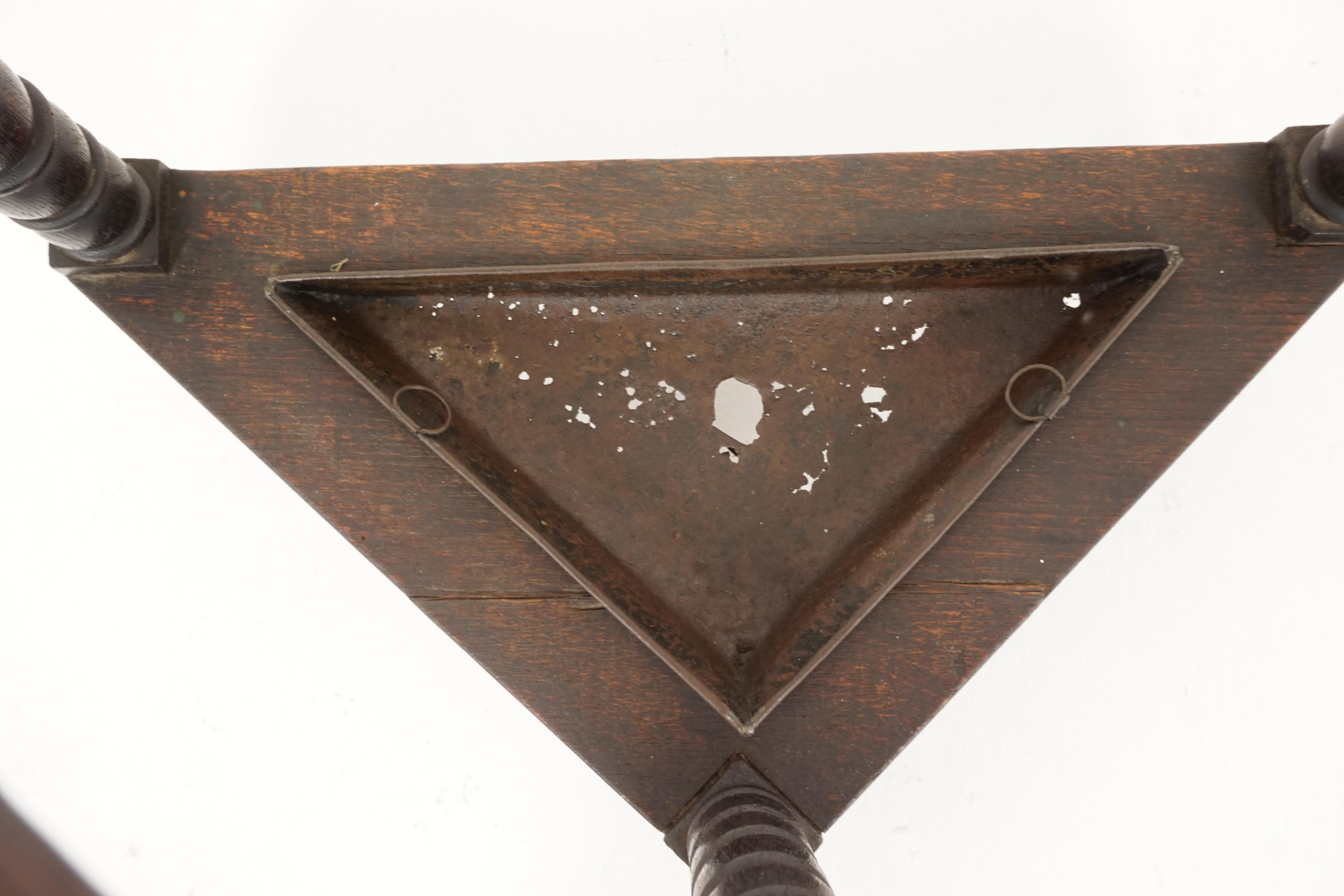 Hand-Crafted Antique Carved Oak Triangular Stick Stand and Tray, Scotland 1890, B2242
